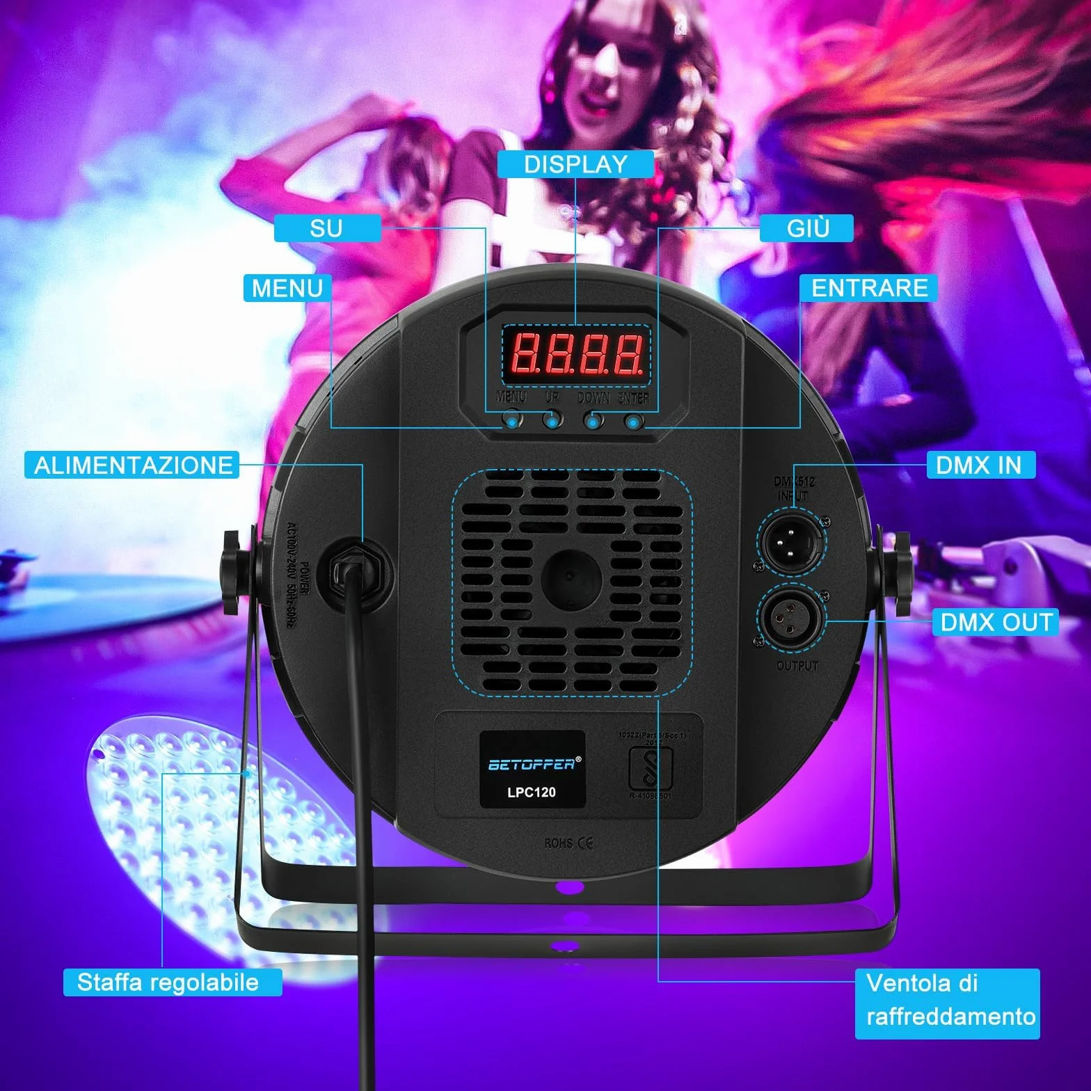 BETOPPER 120 W LED Par Light RGBW 4 w 1, reflektor sceniczny LED z DMX 512, aktywowany dźwiękiem, oświetlenie dyskotekowe, oświetlenie sceniczne, do baru, na wesele, przyjęcie urodzinowe