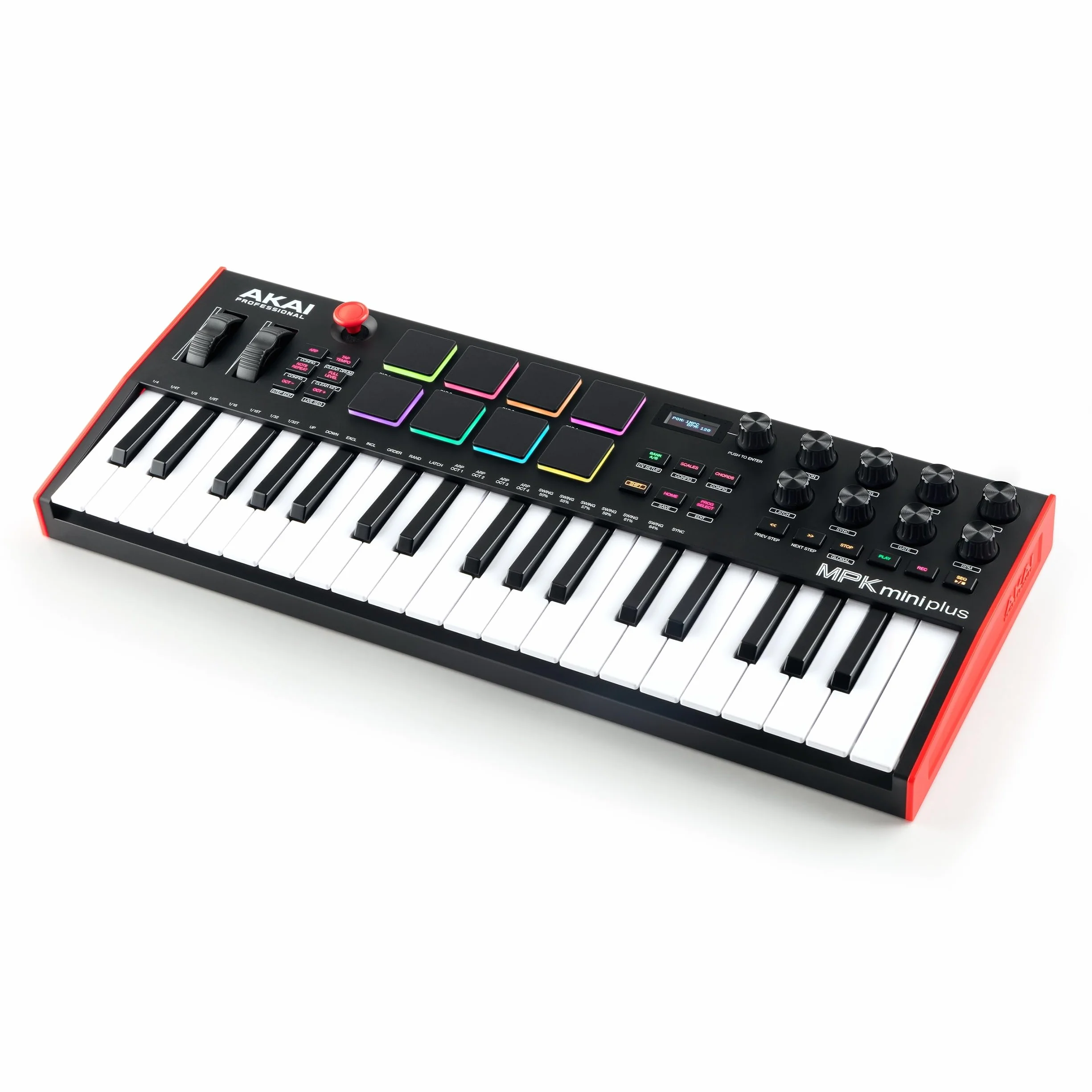 Akai Professional MPK Mini Plus – klawiatura sterująca USB MIDI z 37 miniklawiszami, 8 padami MPC, sekwencerem, MIDI/CV/Gate I/O, programem do produkcji muzyki oraz pakietem Native Instruments