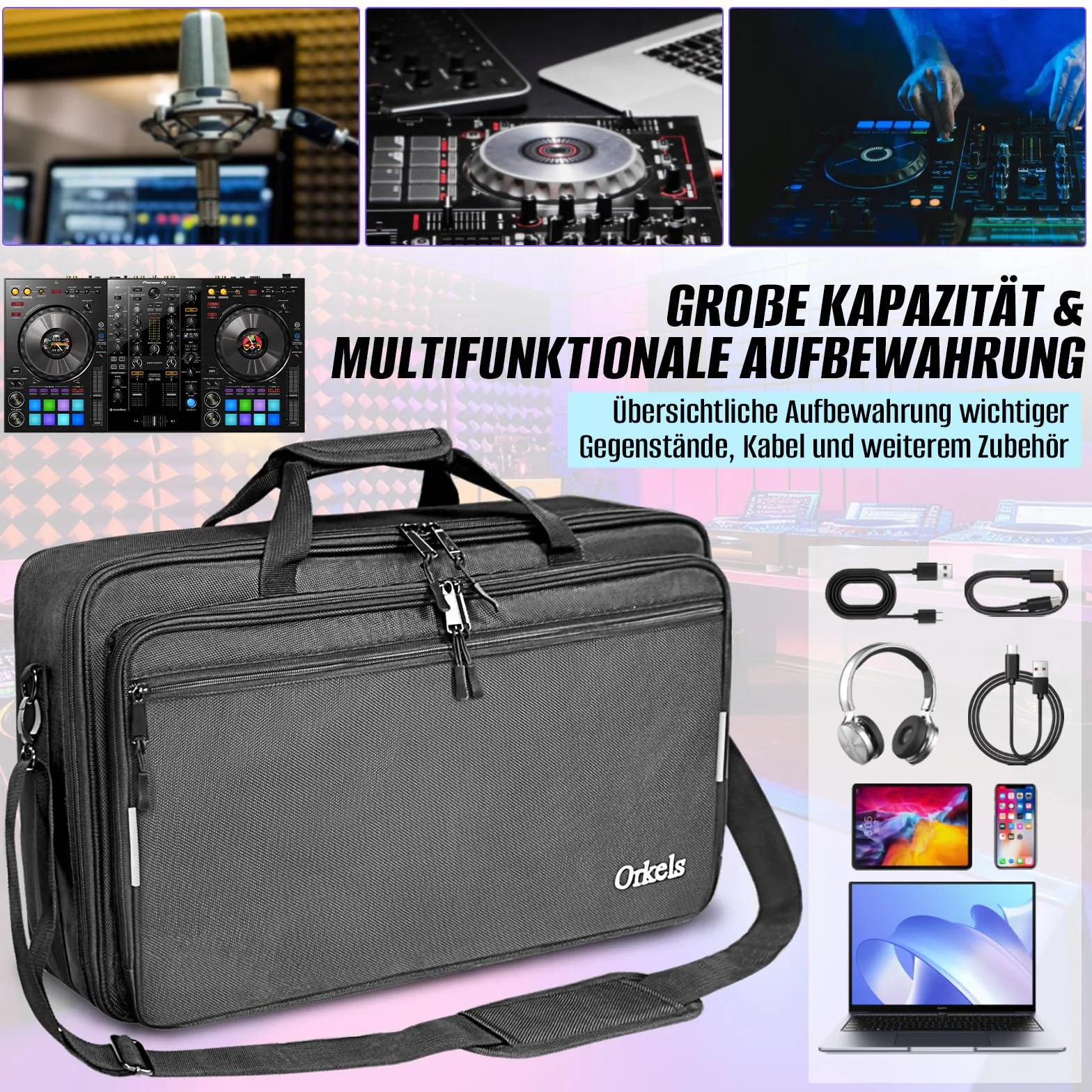 SUNDOY Torba DJ kompatybilna z kontrolerem Pioneer – odporna na uderzenia walizka transportowa z paskiem na ramię i przegródkami na akcesoria, czarny, 72x41x15-CM, Wodoszczelna tkanina