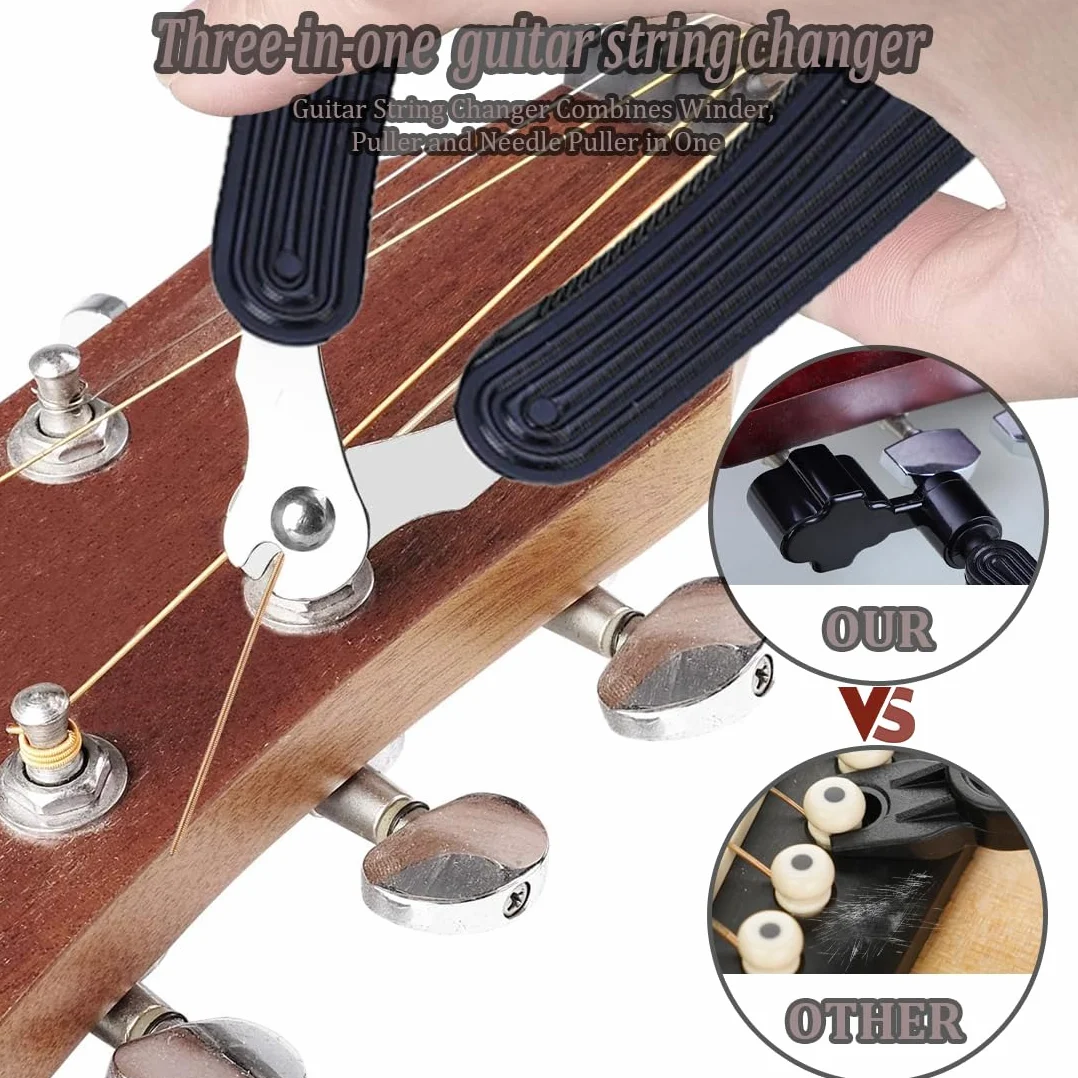 Korba strunowa 3 w 1 – wrzeciono strunowe do gitary, przecinarka strun gitarowych, wyciągarka strun, ściągacz do gitary, ukulele, mandolina (czarna)