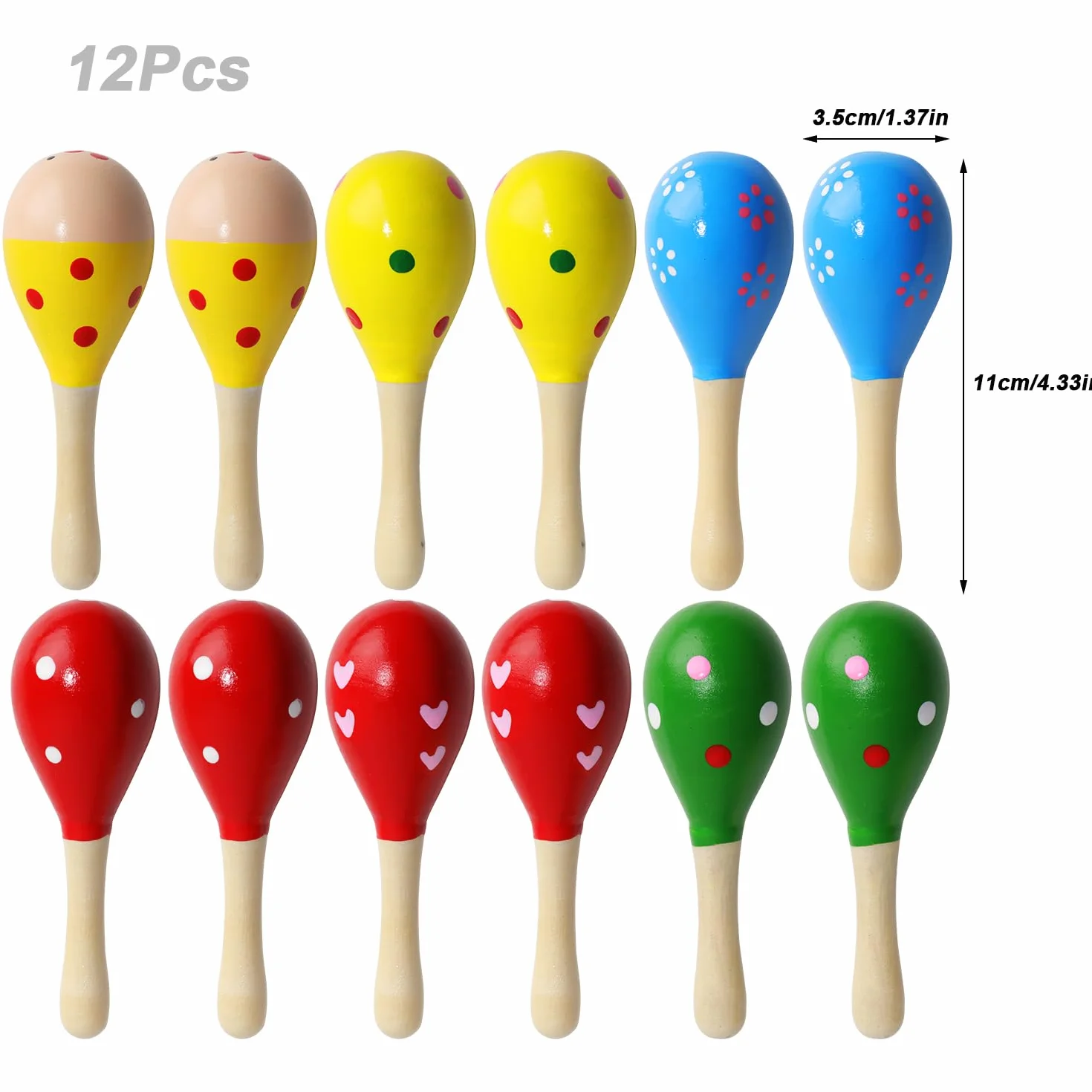 12 sztuk mini drewniane marakasy, drewniane marakasy, 12 cm, grzechotka z drewna, dla dzieci, na imprezy i do szkoły