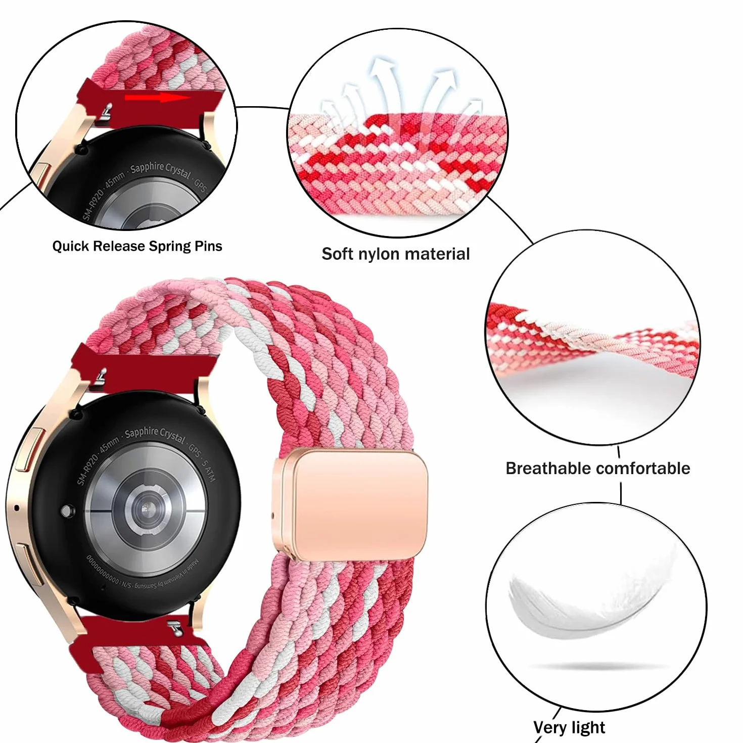 Issinlky 18 mm nylonowa opaska w oplocie kompatybilna z Garmin Venu 2S/Venu 3S/Vivomove 3S/Vivoactive 4S/Forerunner 255s/265s, elastyczny pasek z szybkozłączką do Huawei Watch GT5 41mm/GT4 41mm