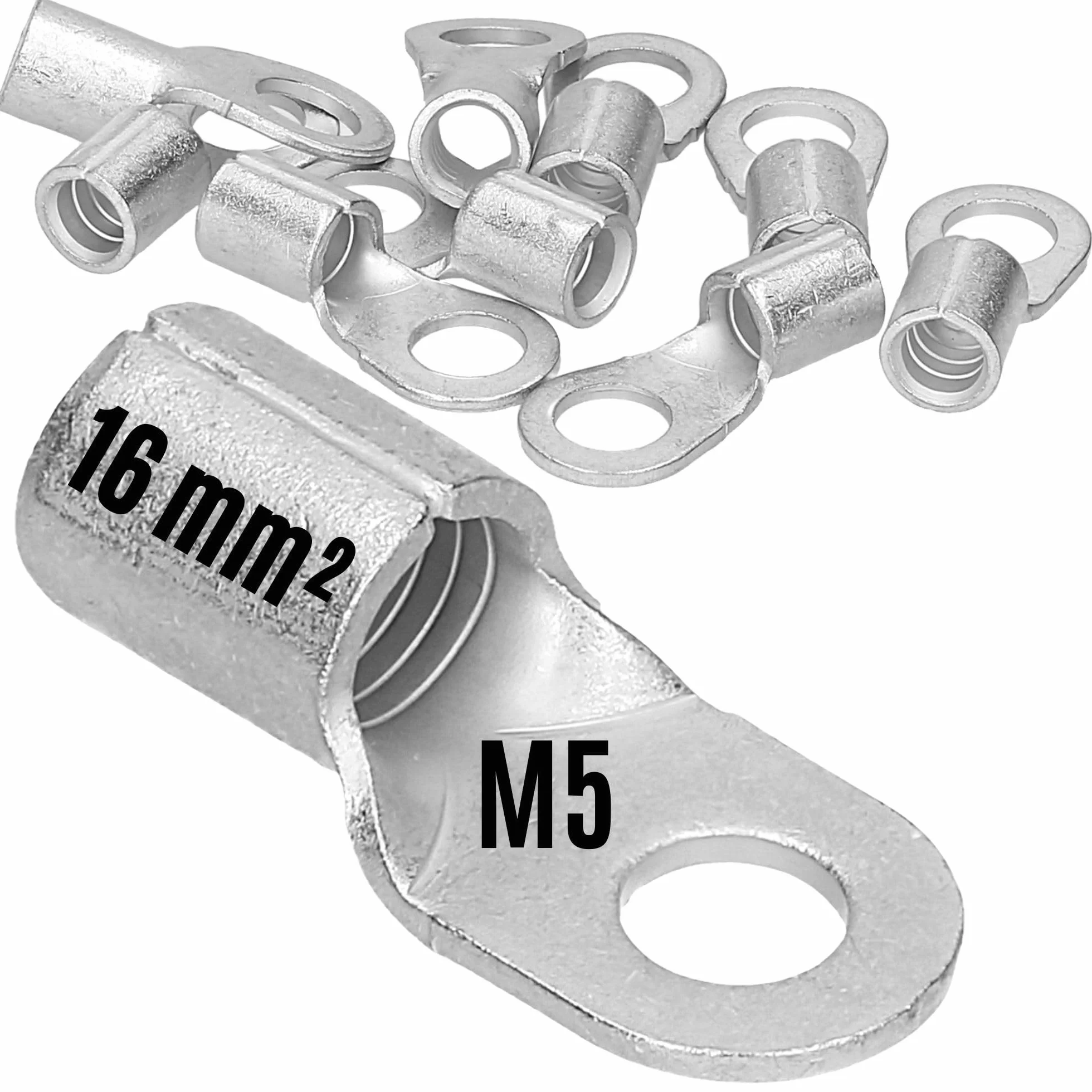 10 sztuk Kalitec Q16-5 końcówka zaciskowa 16 mm² M5 I nieizolowana I tłoczenie trzpieni I do przewodów wielo-, cienkożyłowych i cienkożyłowych I Końcówka kablowa 16 mm² zgodnie z DIN 46234