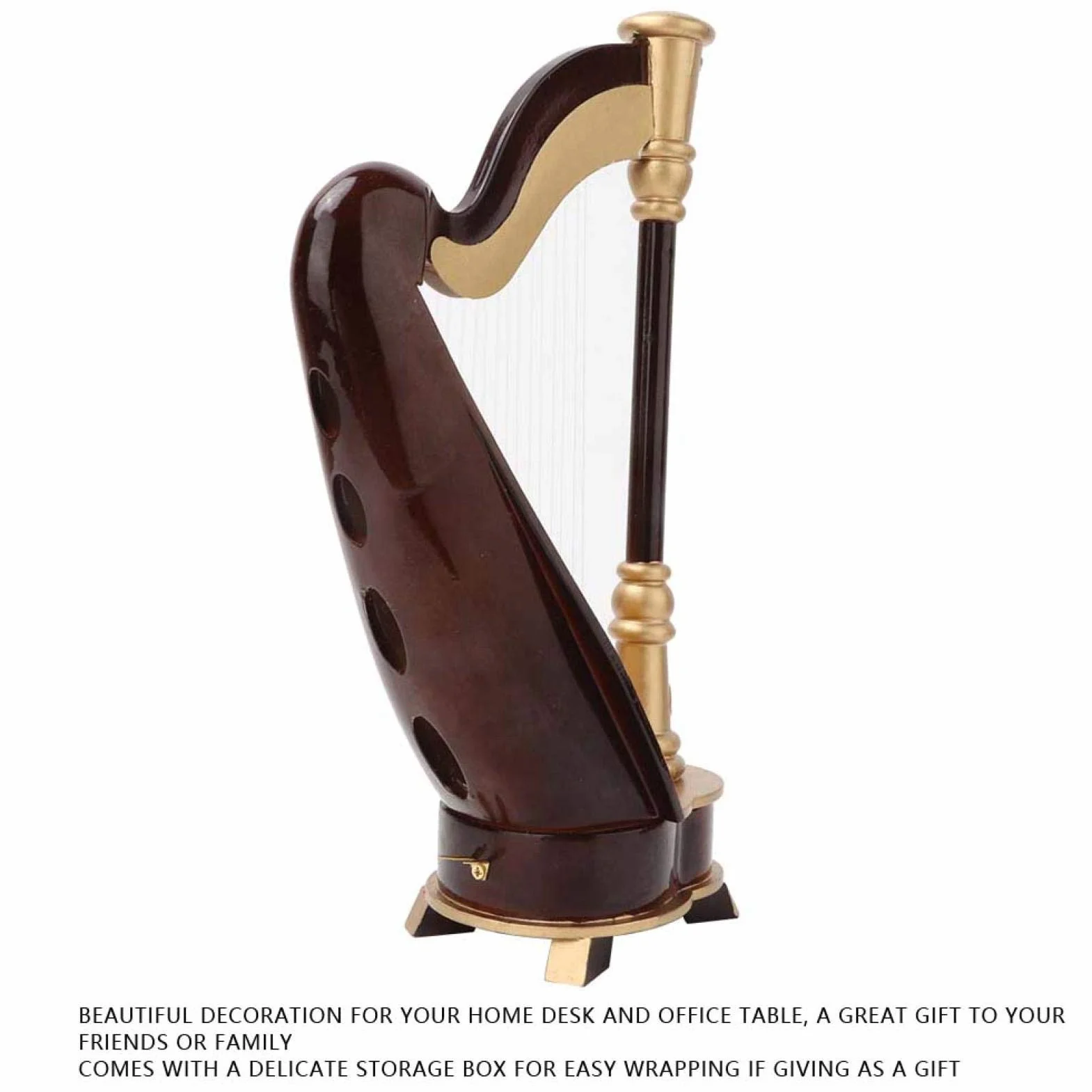 Ręcznie wykonany drewniany model harfy 25 cm instrument muzyczny ozdoba dekoracja stołu