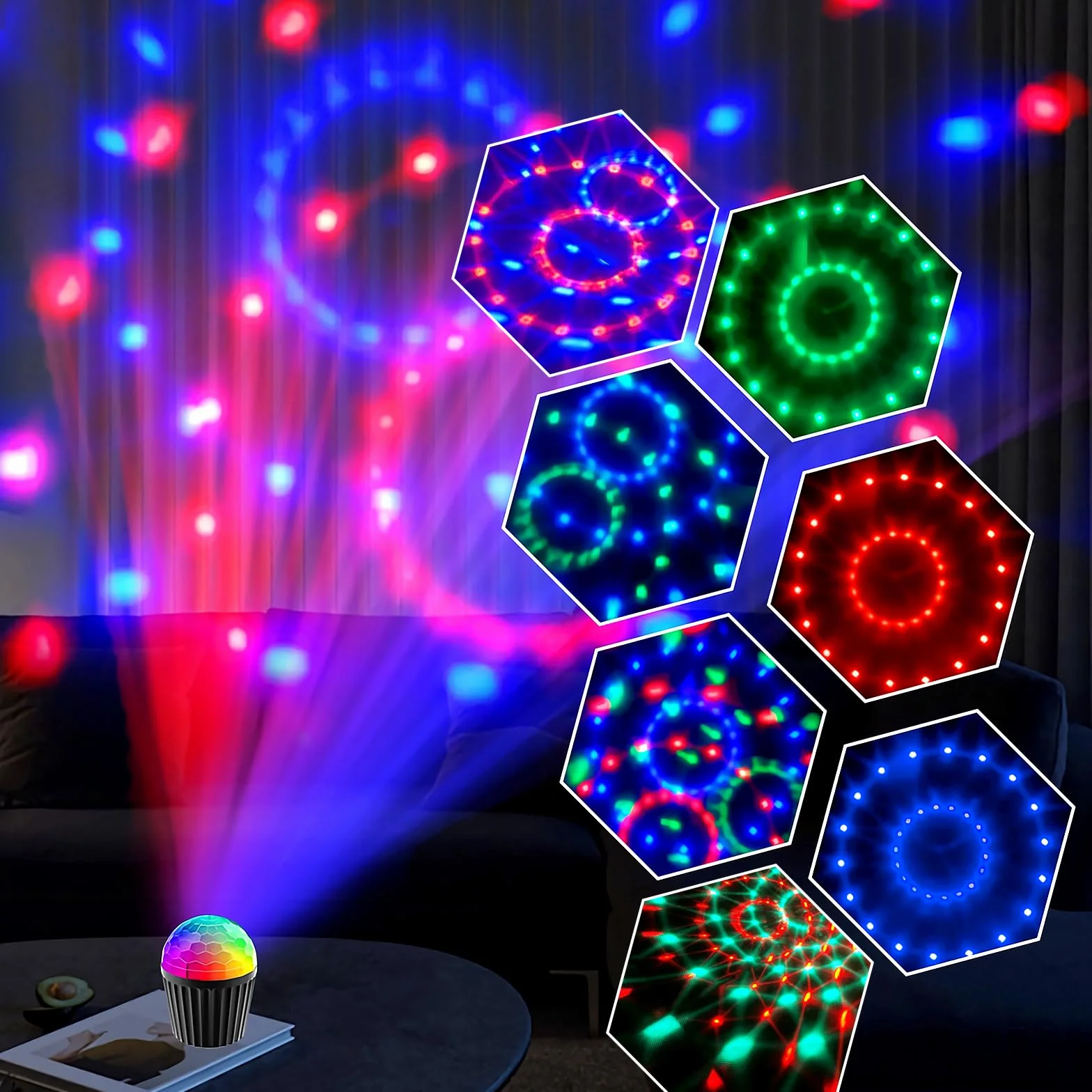 Mini kula dyskotekowa, aktywowana muzyką, lampa dyskotekowa LED z pilotem zdalnego sterowania, 3 W, RGB, dynamiczne efekty świetlne, kula dyskotekowa, oświetlenie USB, oświetlenie imprezowe na