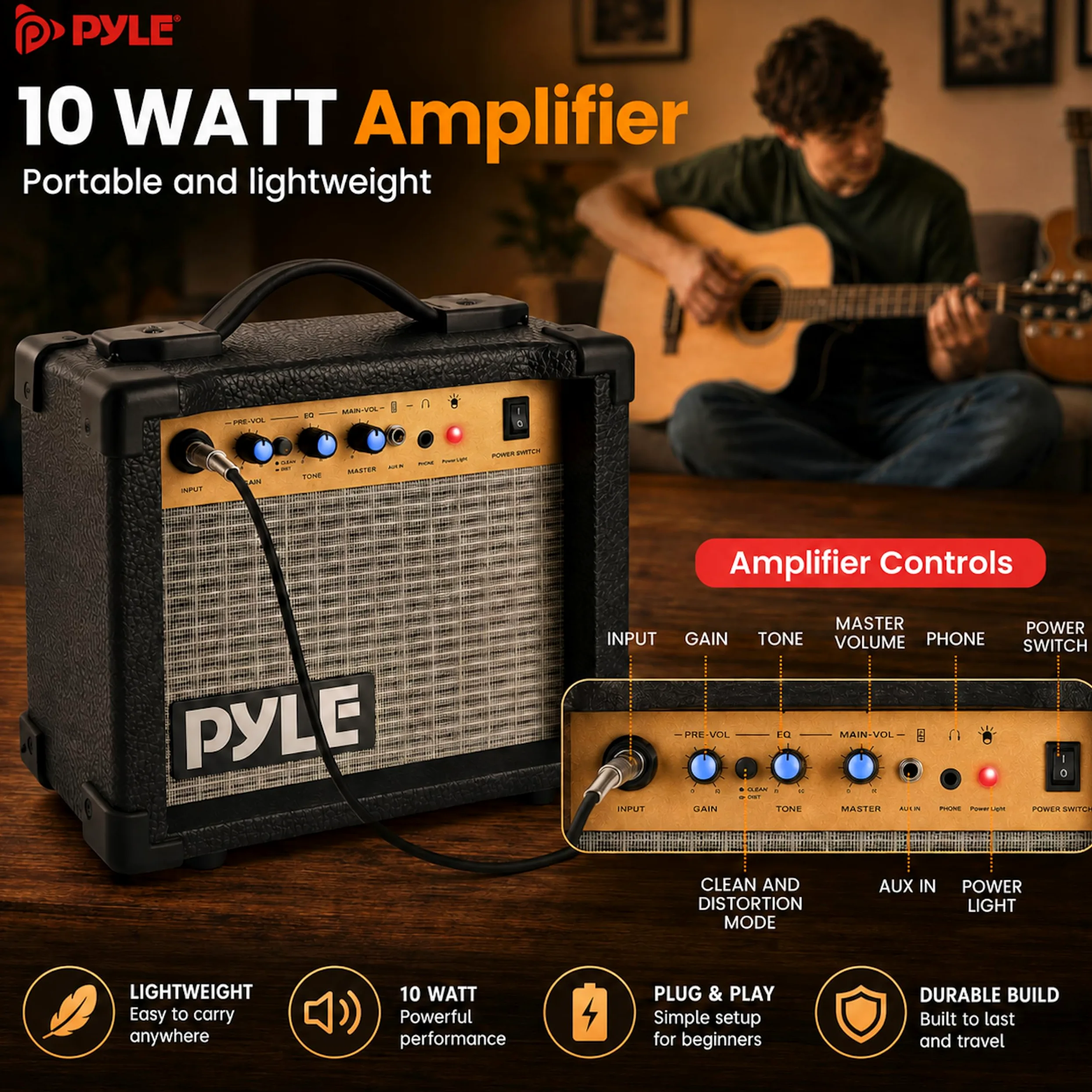 Akustyczna gitara elektryczna i zestaw wzmacniacza pełna skala 104 cm stalowy sznur świerkowy z torbą Gig Bag, 4-pasmowy EQ, tuner z klipsem i wbudowanym strojem, kostki, pasek na ramię dla początkujących i studentów