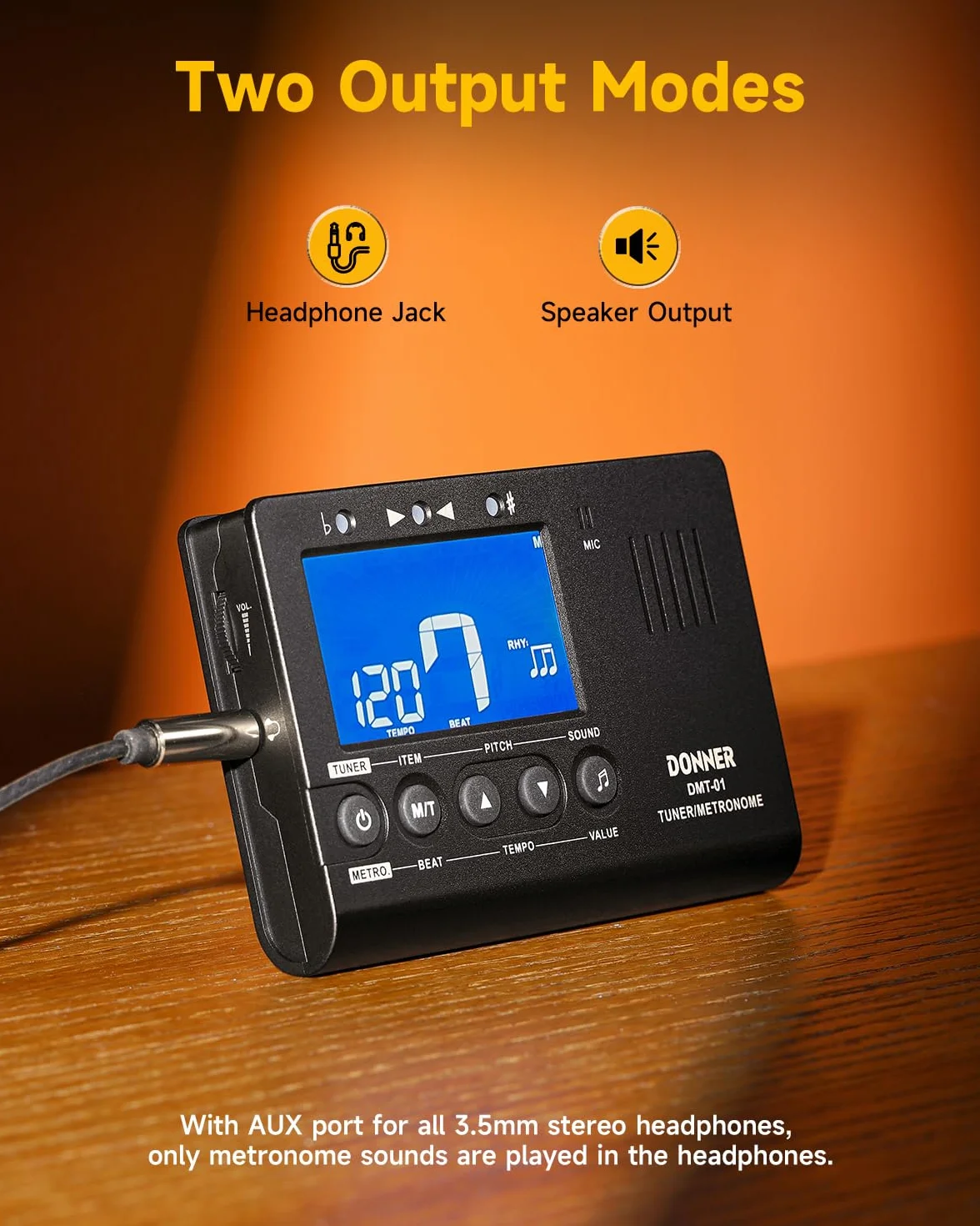 Donner Tuner metronomowy do wszystkich instrumentów, gitara, bas, skrzypce, ukulele, trąbka, chromatyczny, klarnet, flet, cyfrowy metronom 3 w 1, z tunerem/metronomem/generatorem tonów, DMT-01