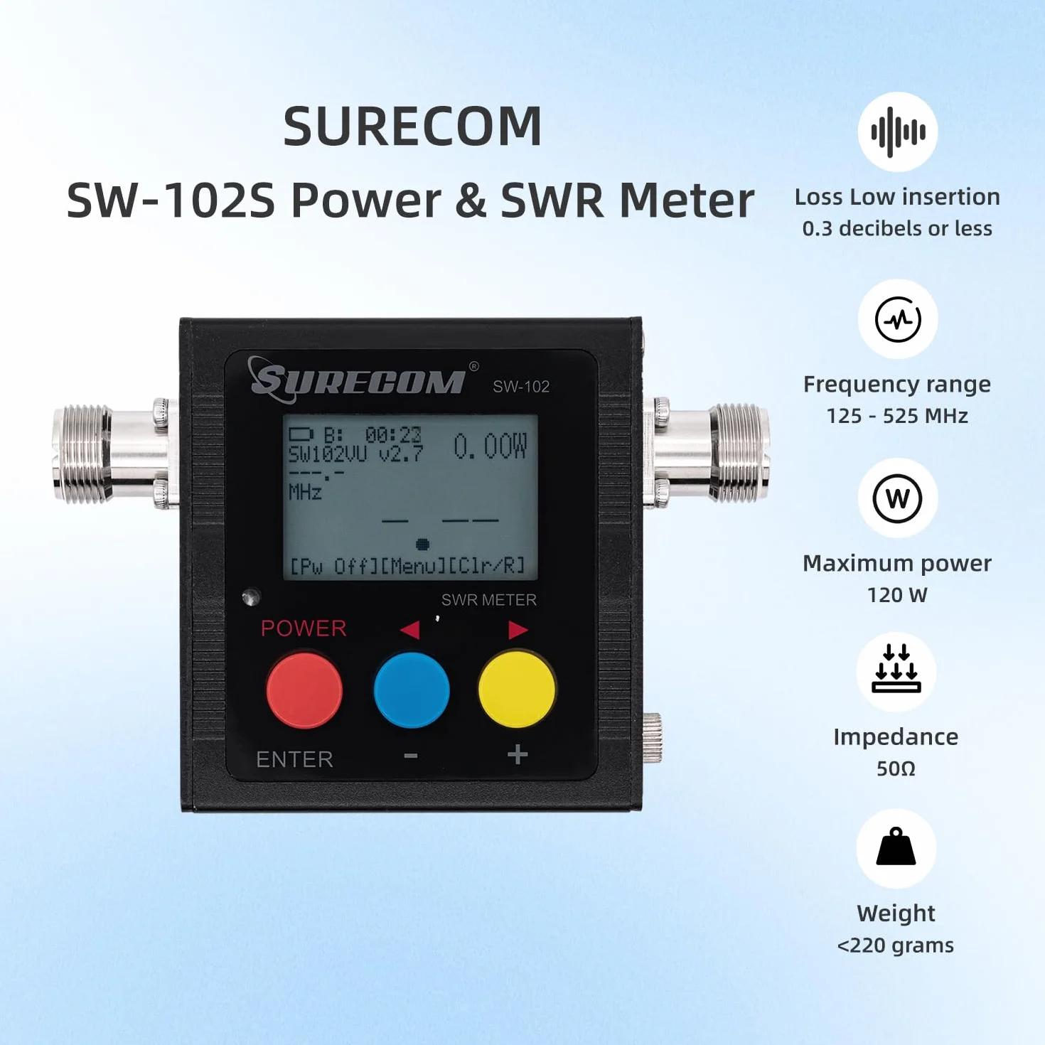 Mcbazel Surecom SW-102S cyfrowy VHF/UHF 125-525Mhz SO239 złącze zasilania i miernik SWR