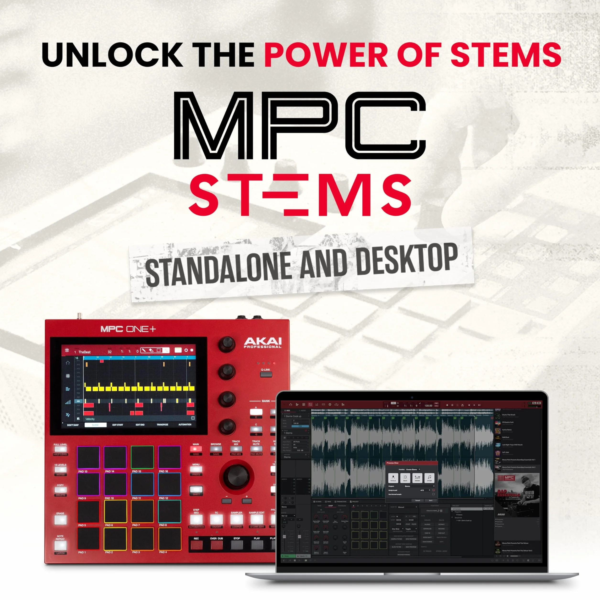 Akai Professional MPC One+ samodzielny automat perkusyjny, beat maker i kontroler MIDI z WiFi, Bluetooth, padami perkusyjnymi, ekranem dotykowym i integracją z Native Instruments