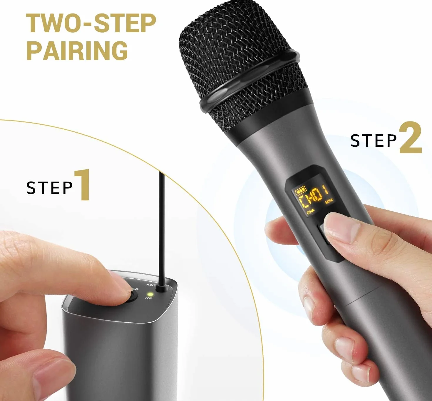 TONOR Mikrofon Bezprzewodowy, Metalowy System Bezprzewodowego Mikrofonu Ręcznego UHF z Odbiornikiem Akumulatorowym, Wyjście 1/4 „ do Wzmacniacza, Systemu PA, Maszyny Karaoke, 60 m (TW620), Srebrny