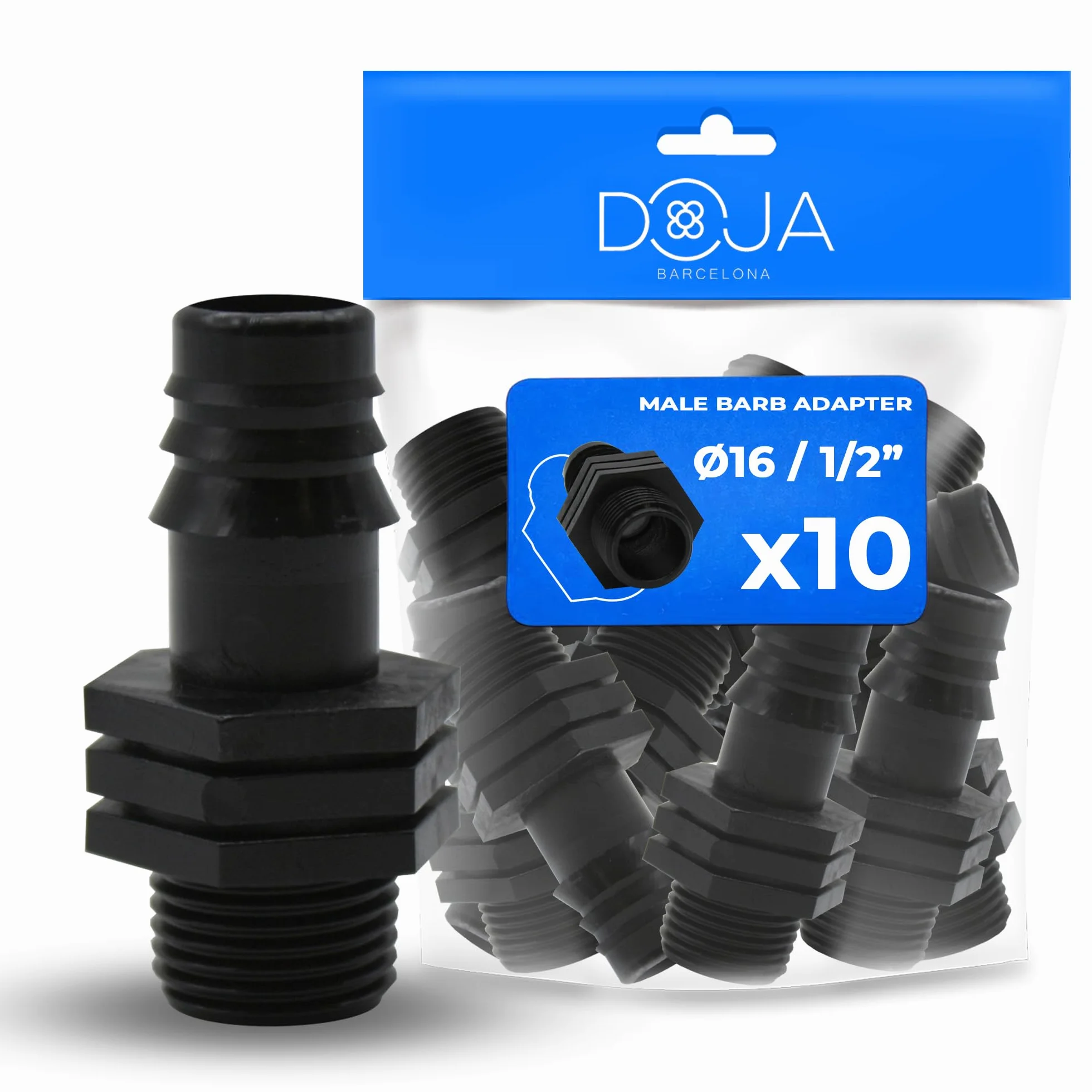 DOJA Barcelona Złącze męskie szczelinowe - 16 x 1/2" - zestaw 10 - adapter węża do nawadniania, bezpieczny, złączka węża, łatwa instalacja, złącze węża nawadniającego, akwarium