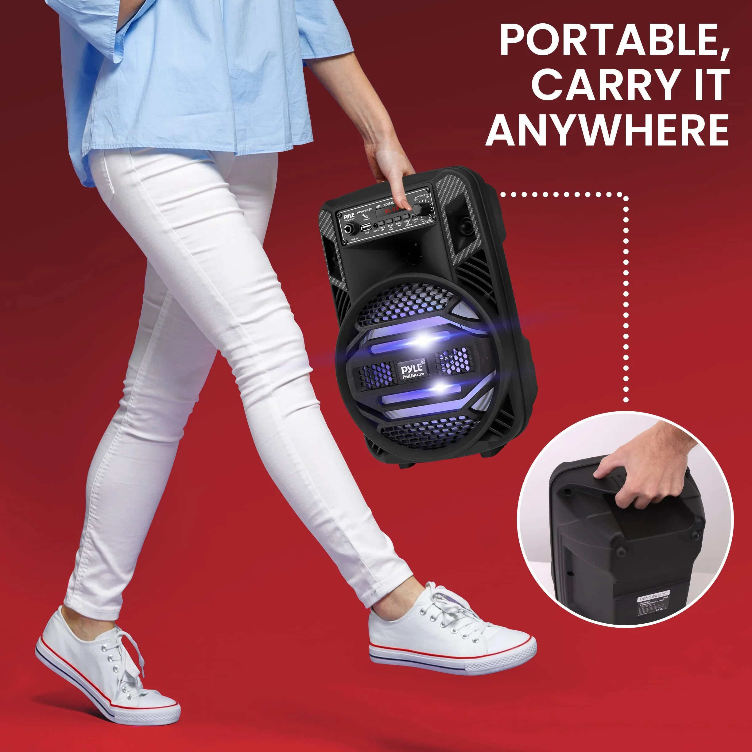 Pyle Przenośny system głośników Bluetooth PA 300 W 8-calowy subwoofer 2.5 cm głośnik wysokotonowy