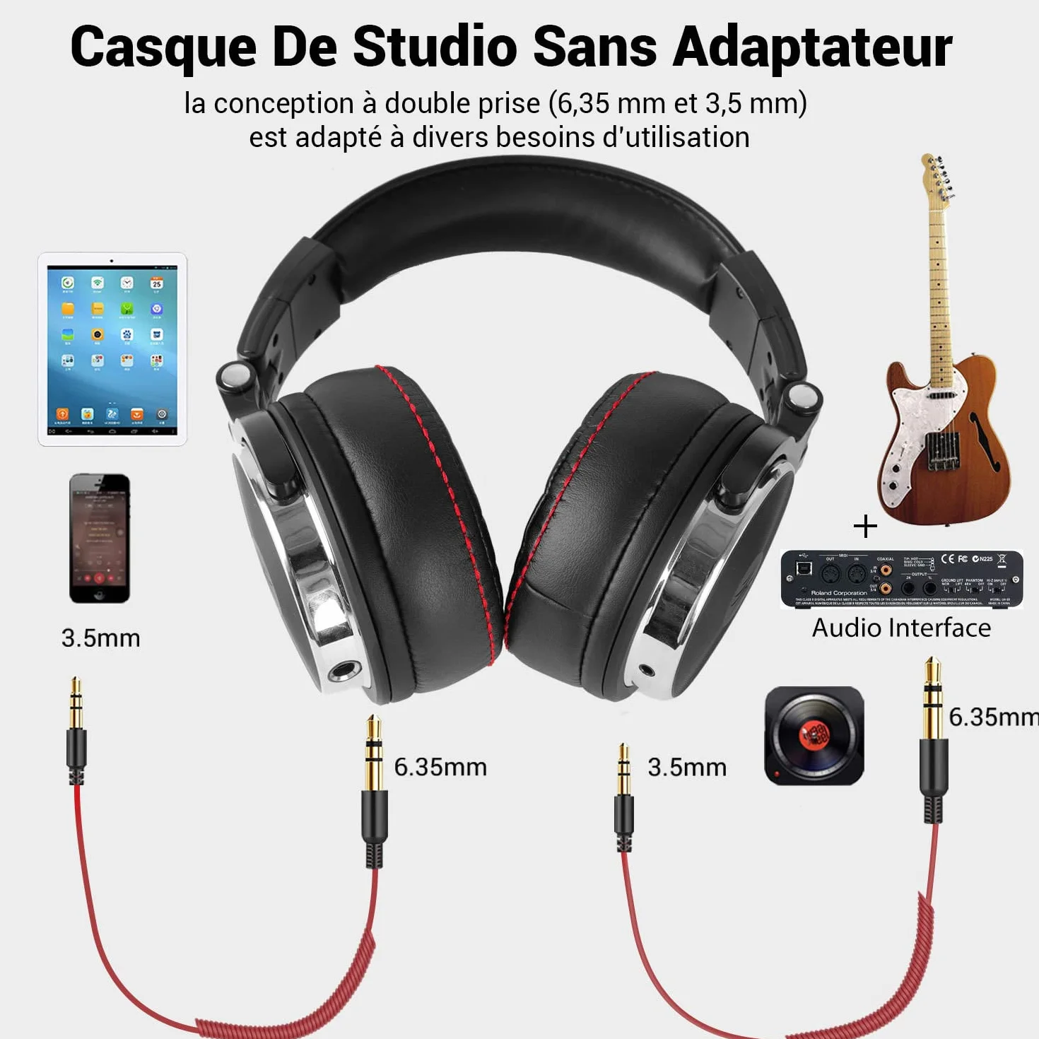 OneOdio Słuchawki nauszne HiFi z kablem, Share-Port, duży sterownik 50 mm, białko-skórzane nauszniki do DJ-ów, podcastów, nagrywania, monitora, bez adaptera, zamknięte słuchawki studyjne