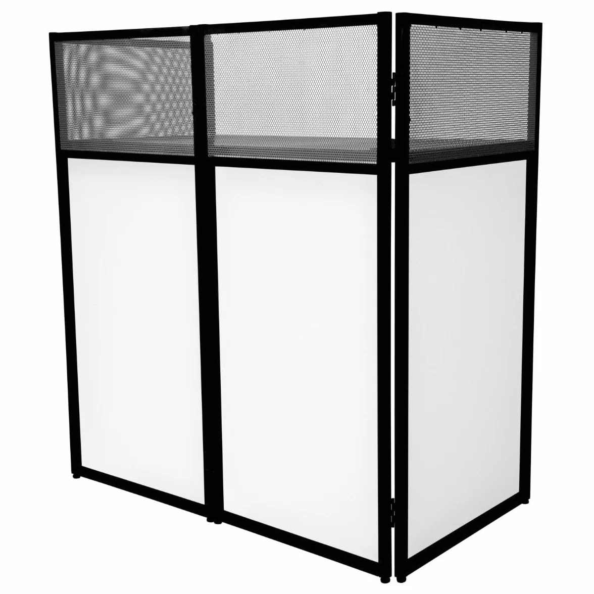 DJ Disco Booth stojak mikser półka składany przenośny ekran stół powlekana proszkowo stal wymienne rozciągliwe panele z tkaniny 1 x czarne i 2 x białe ściereczki torba do przechowywania bezpieczny