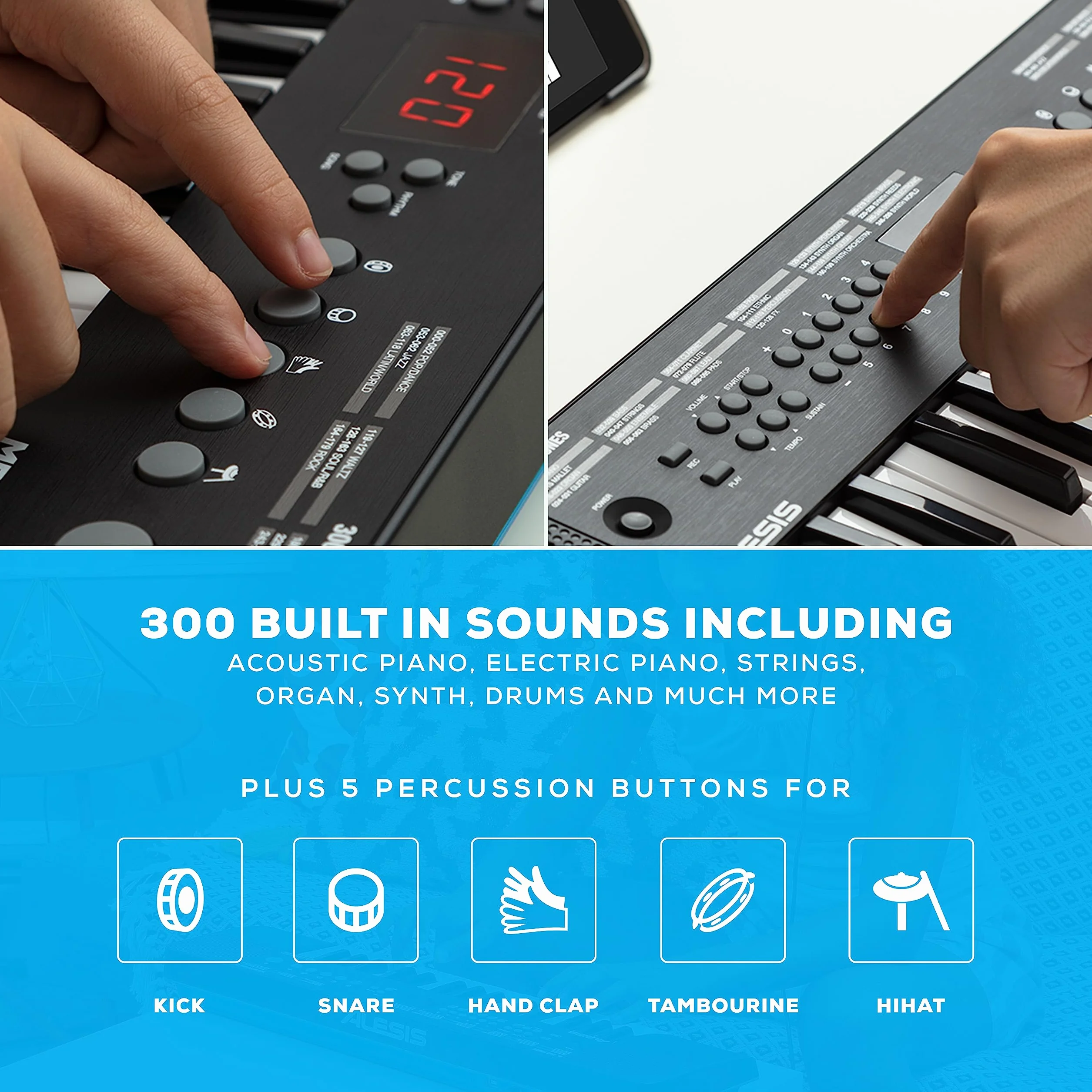 Alesis Melody 32 - Przenośne 32-Klawiszowe Minipianino Cyfrowe/Keyboard z Wbudowanymi Głośnikami, 300 Brzmień, 40 Utworów Demo, Łączność USB-MIDI