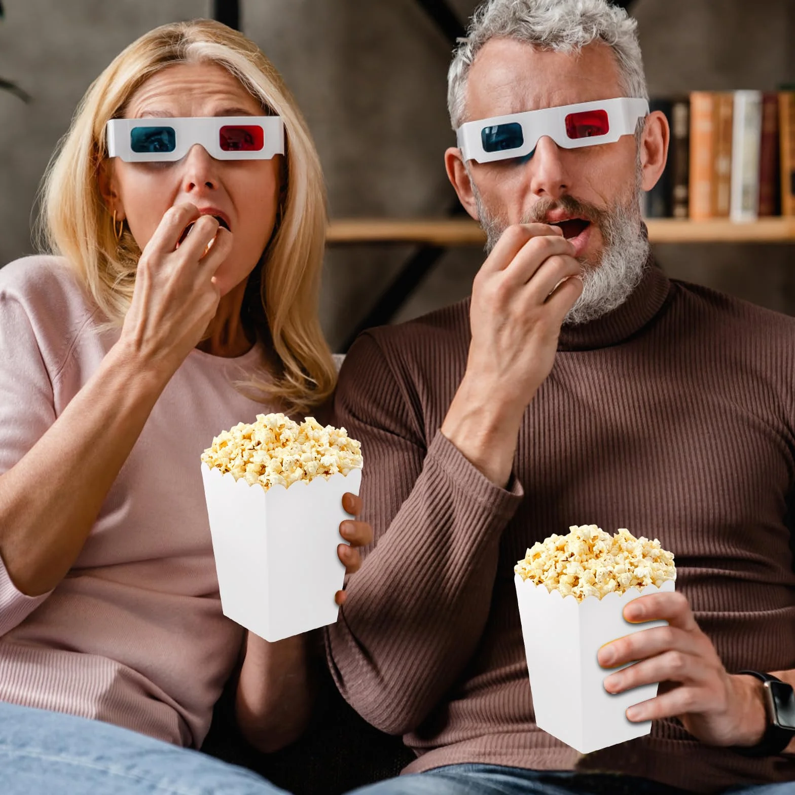 50 sztuk pudełek na popcorn, małe białe pudełka na popcorn, pojemniki na popcorn, torebki na popcorn, cukierki, do przechowywania przekąsek, popcornu i słodyczy w teatrach, kinach i karnawale