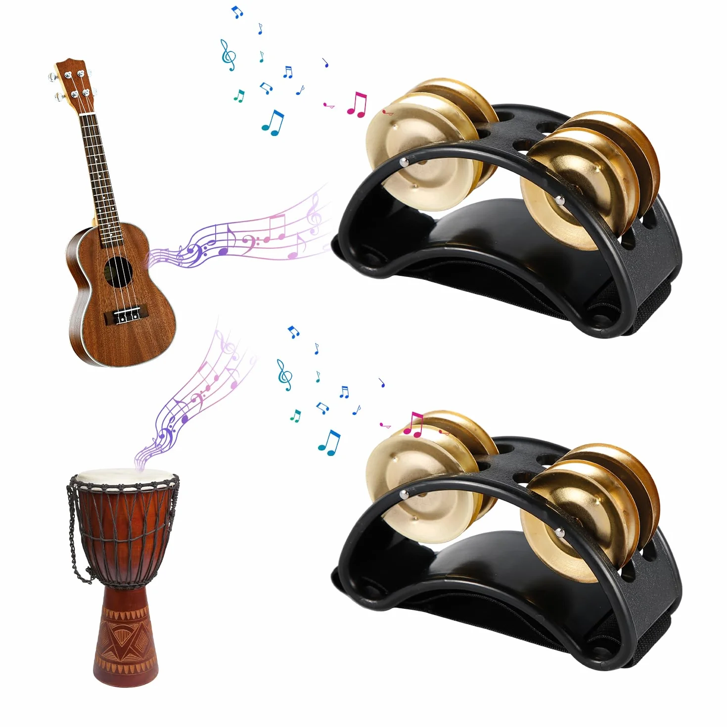 2 Szt. Tamburyn do Stóp, Wibrator do Stóp Pedal Perkusyjny Beben Nozny ze Stalowymi Dzwonkami Instrument Muzyczny Akcesoria na Koncerty Imprezy Gra na Perkusji i Gitarze (Zloto)