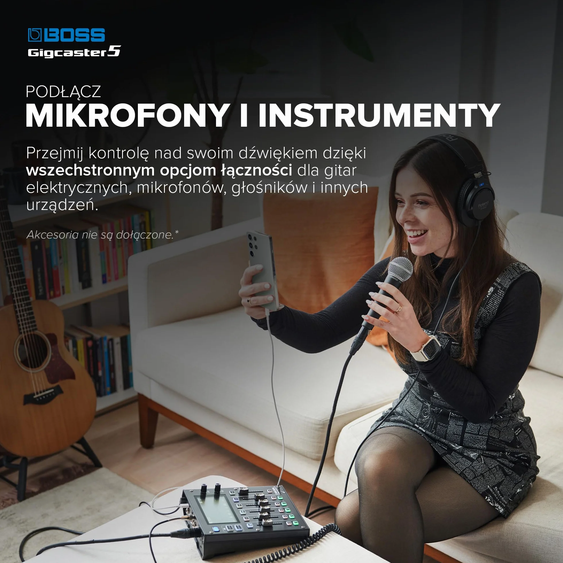 BOSS Gigcaster 5 Kompaktowy, 5-kanałowy mikser audio do streamingu z bezpośrednim wejściem gitarowym/basowym | 2 wejściami mikrofonowymi XLR | stereofonicznym wejściem liniowym