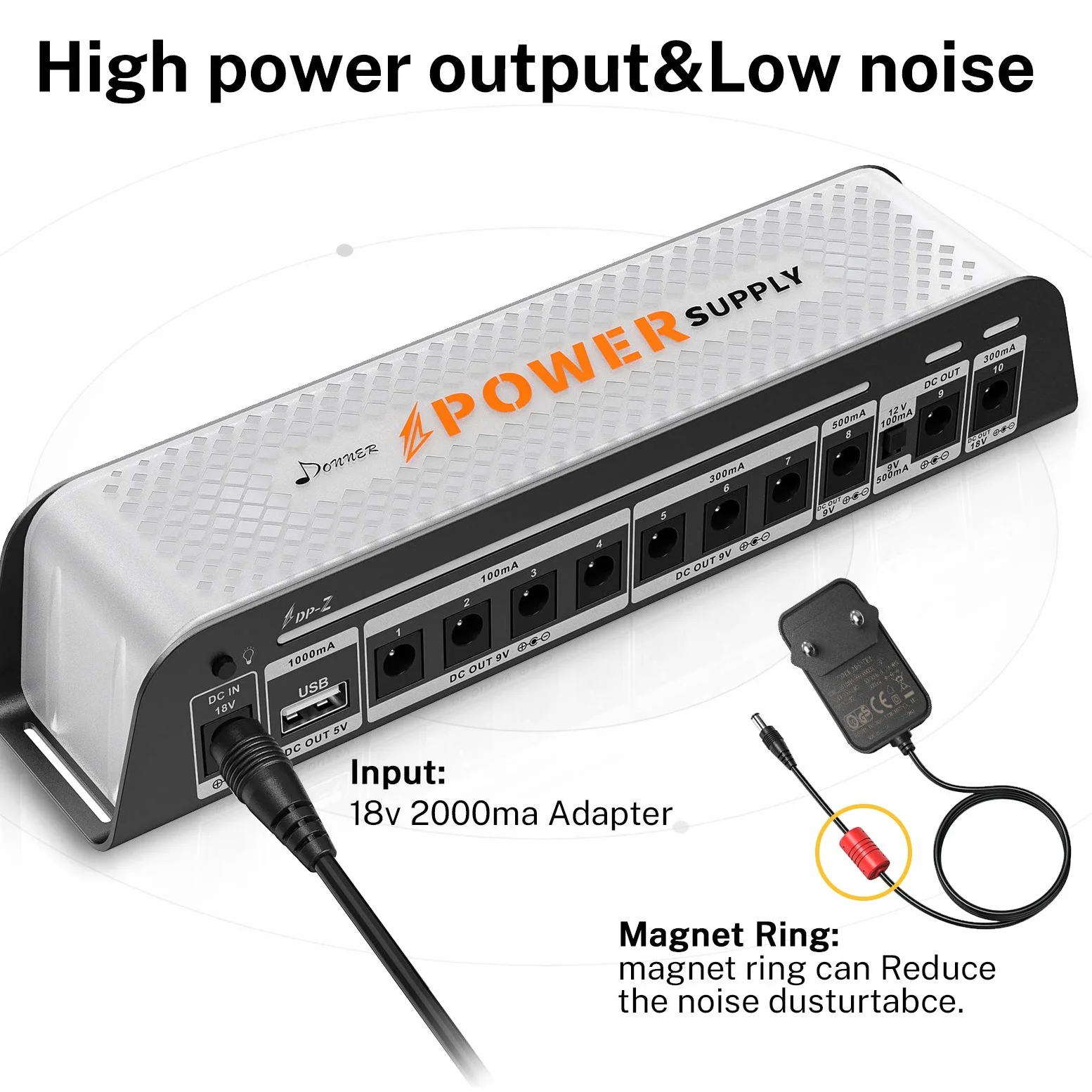 Donner DP-Z 9 V pedał gitarowy zasilacz 10 izolowanych wyjść DC ze złączem USB do 9 V/12 V/18 V pedał efektów DC 18 V wejście 2000 m