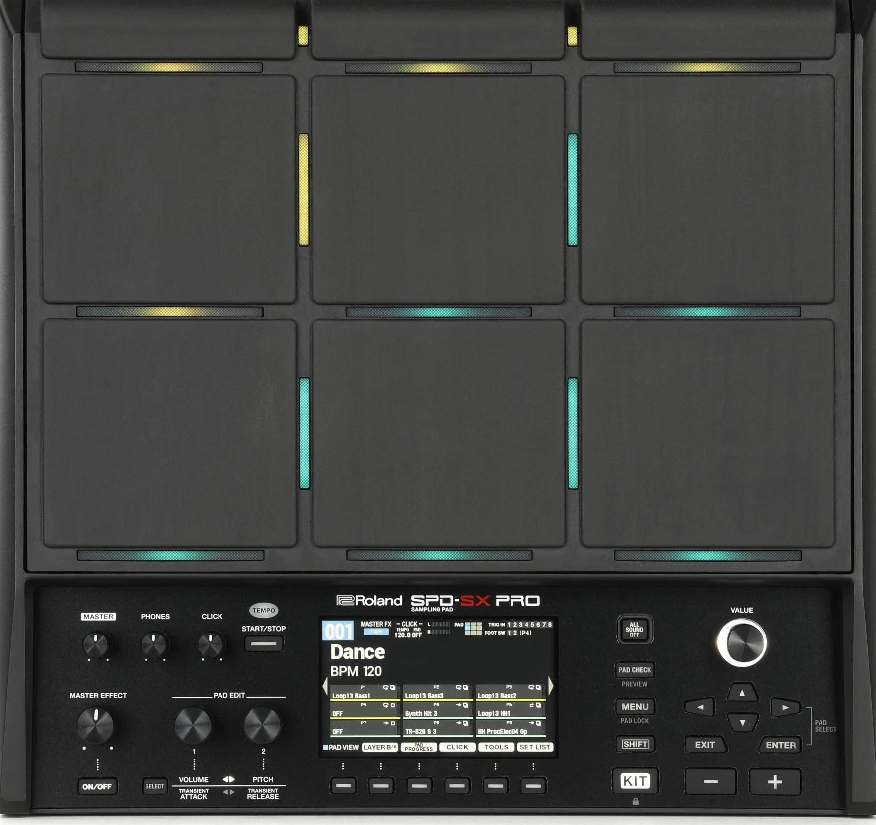 Pad so Sampli Roland SPD-SX PRO | Flagowy Pad do Sampli dla Perkusistów i Innych Muzyków | 9 Powierzchni do Gry, 8 Zewnętrznych Wejść Wyzwalających, Kolorowy Wyświetlacz