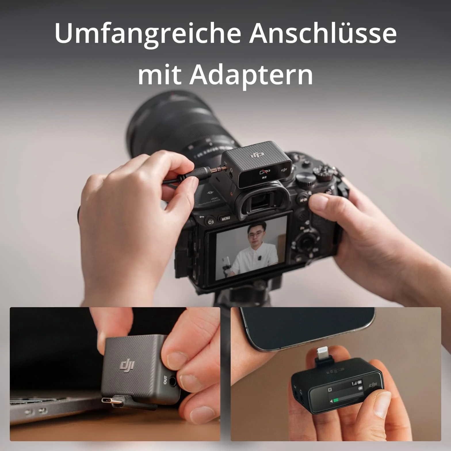 DJI Mic (1 TX+1 RX), Mikrofon bezprzewodowy, zasięg 250 m, kompaktowy i ultralekki, czas nagrywania 14h, mikrofon bezprzewodowy do komputera, iPhone'a, aparatów, YouTube, vlogów, transmisji na żywo