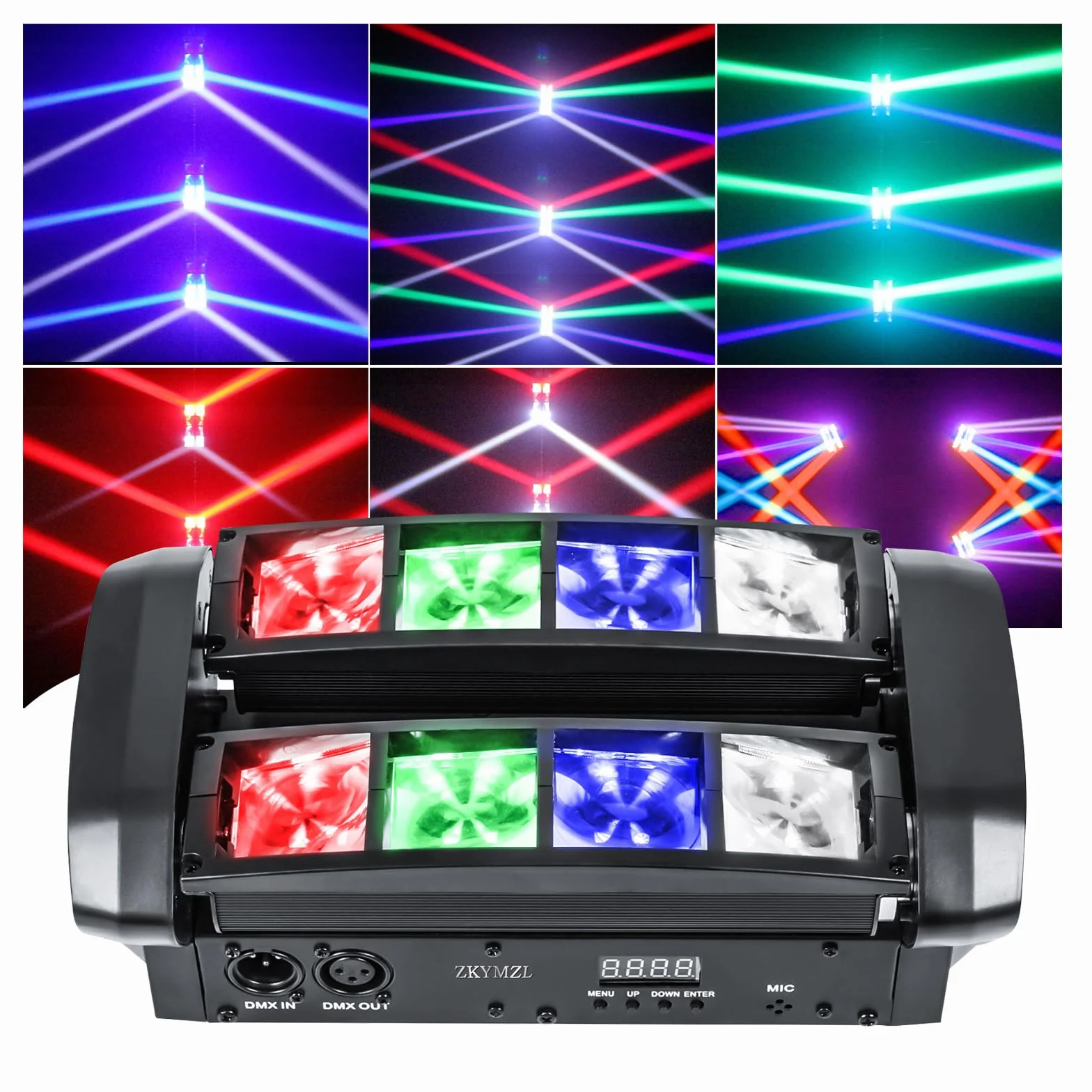 ZKYMZL Lampa LED Spider Moving Head Light LED Beam DJ Lights RGBW Sound Activated and DMX512 Control for Party Pub Disco Show Wedding Event Stage Lighting.