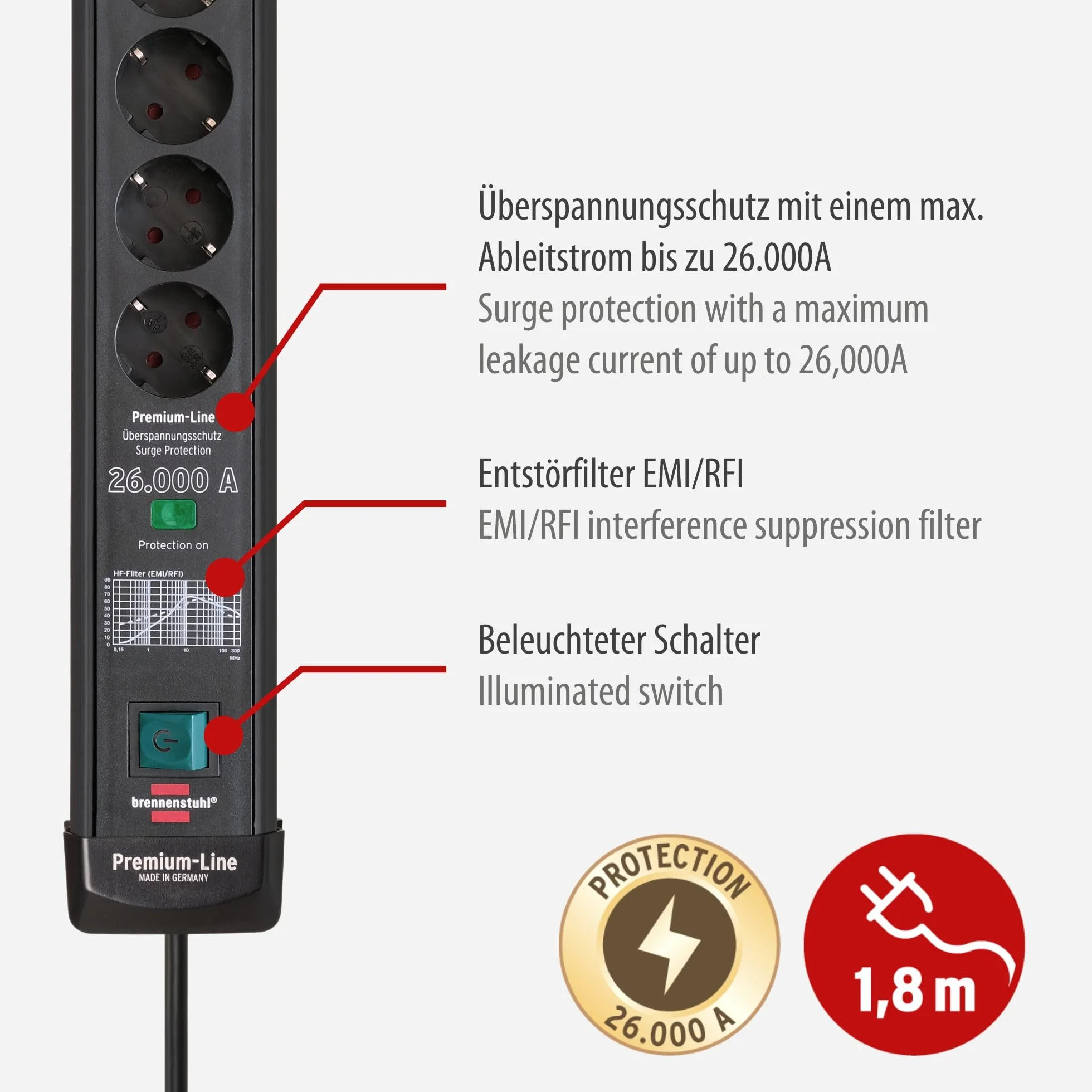 Brennenstuhl Premium-Line 26.000 A 6-fach Ü bk 1,8 m