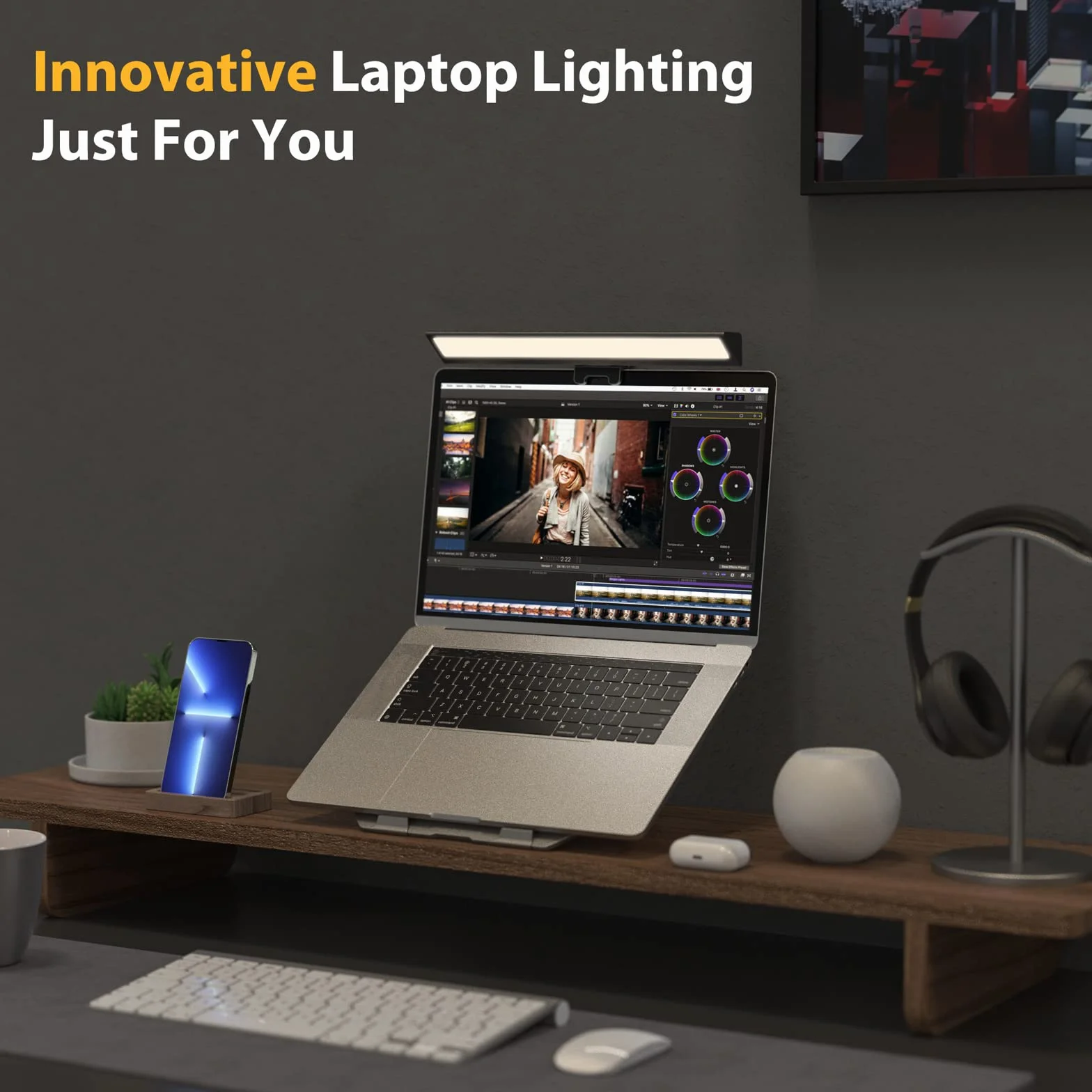 Quntis Lampa LED do monitora laptopa, USB z dotykowym sterowaniem, antyrefleksyjne światło, antypromieniujące, biurkowa lampka z automatycznym ściemnianiem do notebooka