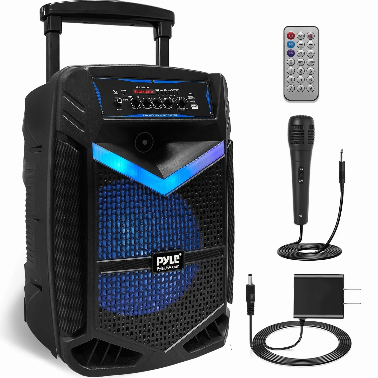 Pyle Przenośny system głośników PA Bluetooth – 1200 W, przenośny głośnik Bluetooth, system PA z subwooferem 15", 1" Tweeter, mikrofon z funkcją nagrywania na imprezie, z radiem USB/SD