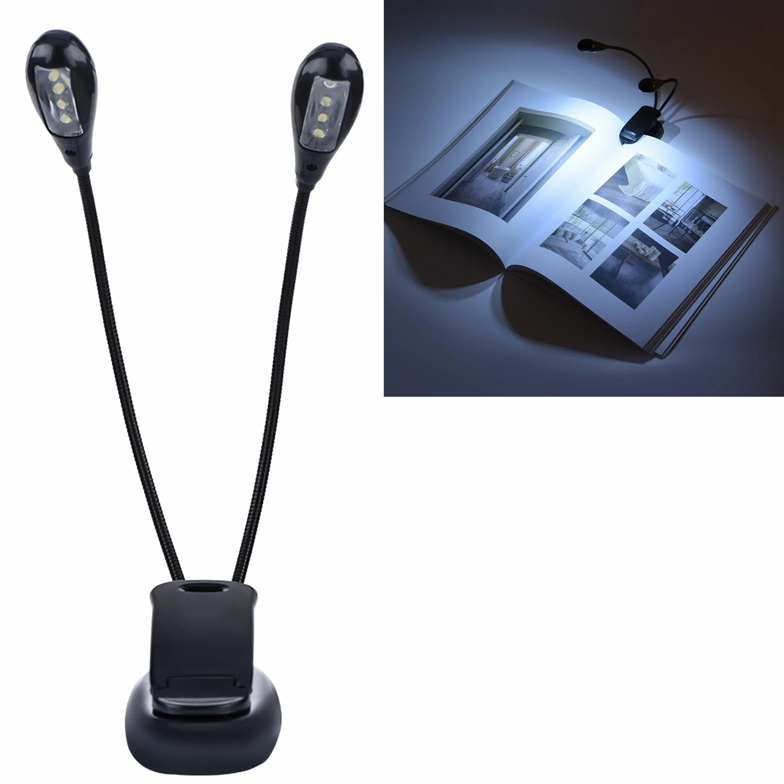 Clip On Music Stand Light Mini Regulowana Lampa LED z Podwójnymi Ramionami dla Bookworms Piano Orchestra Craft (8 świateł)