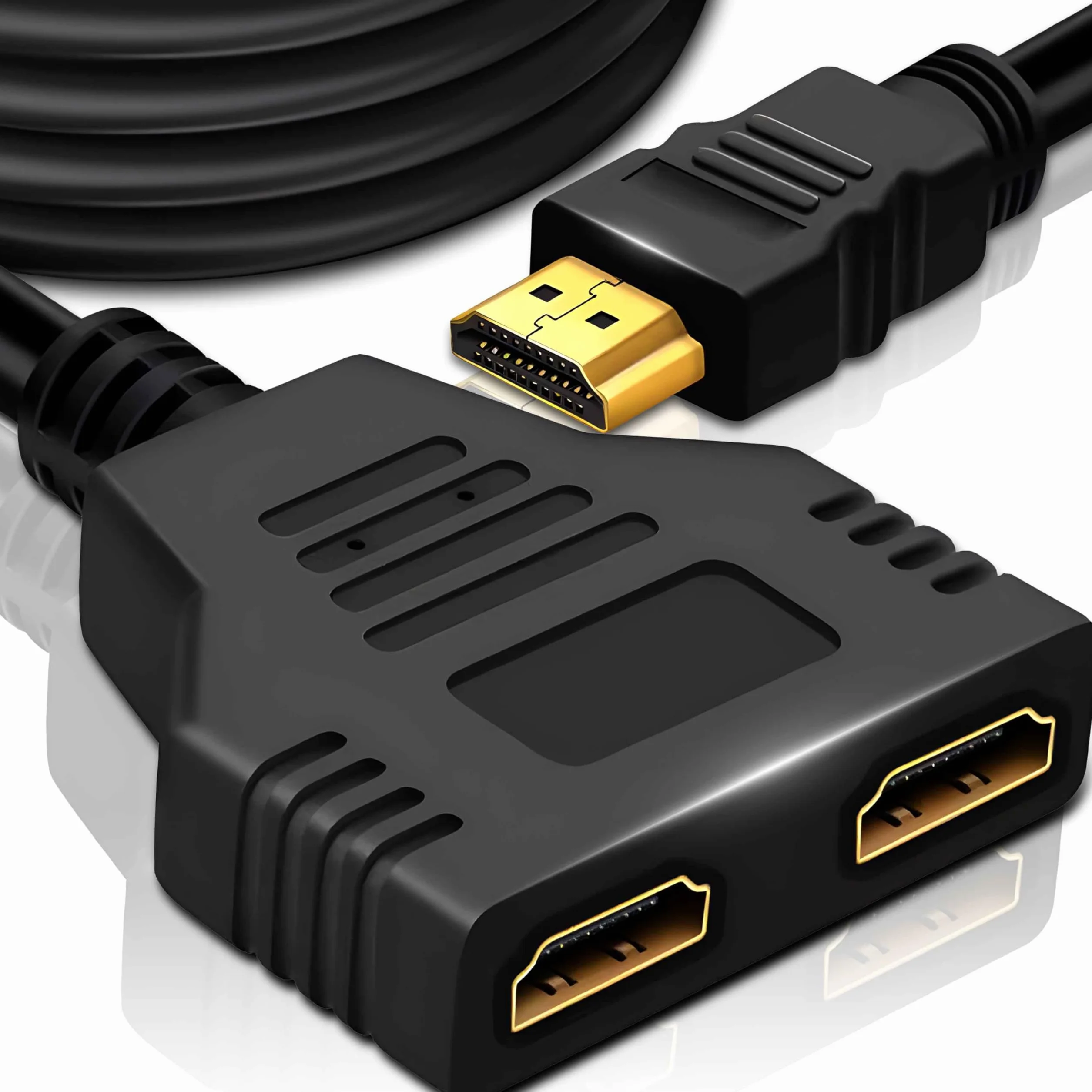 Retoo Rozdzielacz HDMI 1 wejście 2 wyjścia, 1080p 60HZ, dystrybutor HDMI 1.4 dla dwóch monitorów, tylko kopiowanie, adapter konwertera kabla HDMI, dystrybutor HDMI obsługujący FHD, kolor czarny