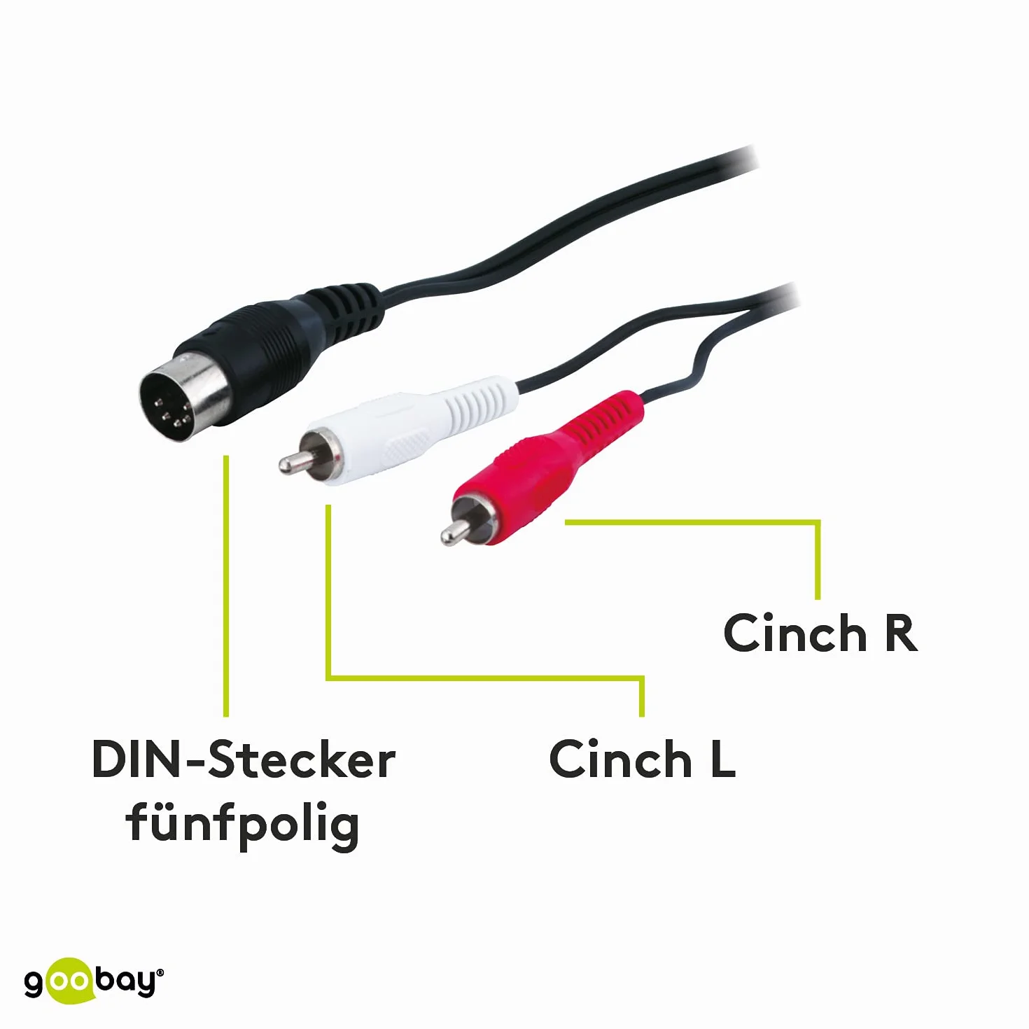 Goobay 50014 kabel audio adapter do połączenia ze starymi urządzeniami audio; połączenie za pomocą 5-biegunowej wtyczki DIN na 2 wtyczki cinch (R/L); 1,5 m
