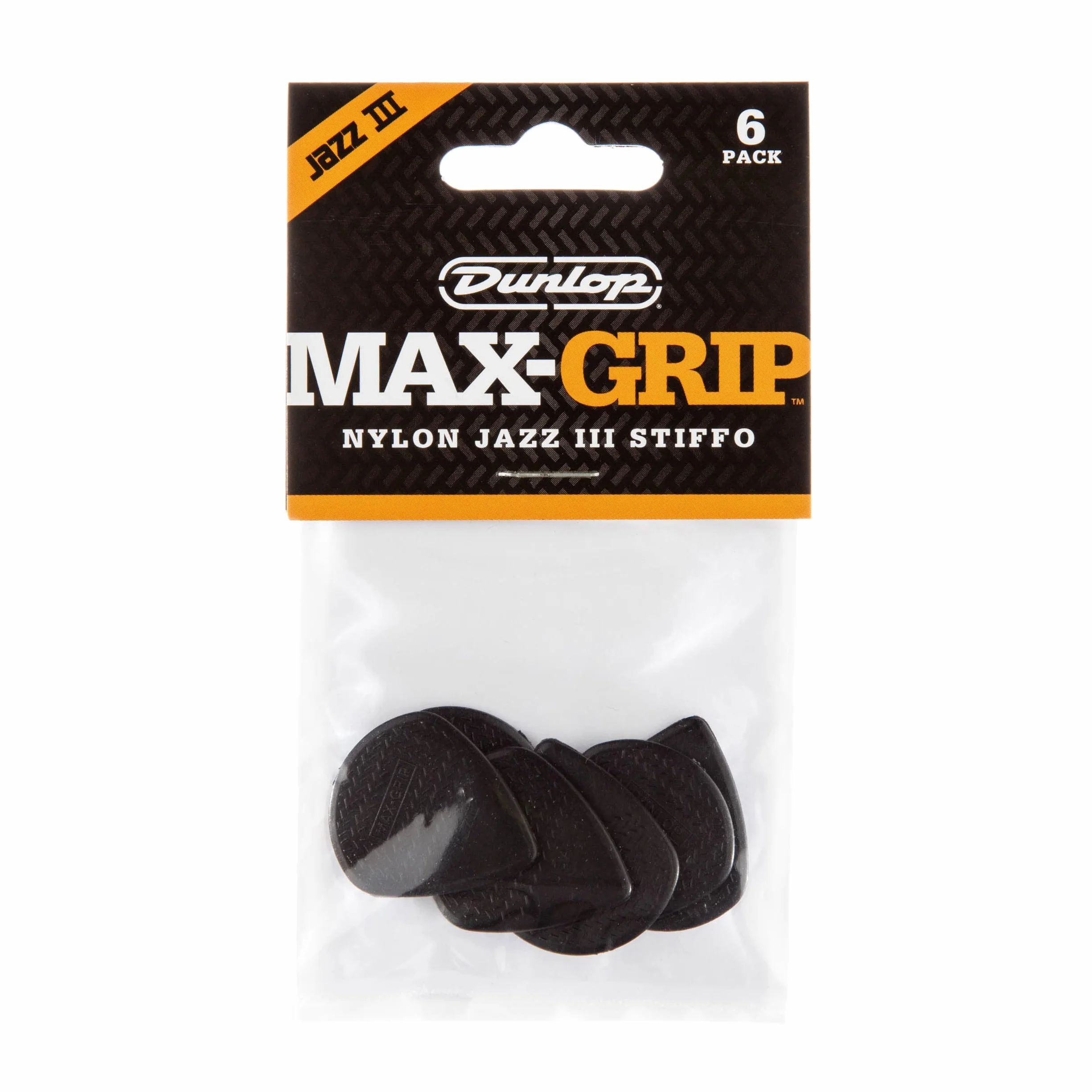 Jim Dunlop 471P3S Jz-6 Nylonowa kostka gitarowa Max Grip w pakiecie gracza, czarna