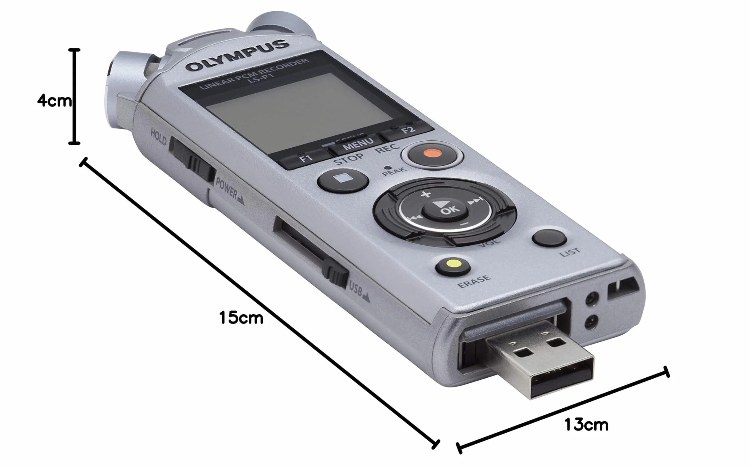 Olympus Ls-P1 Hi-Res Cyfrowy Dyktafon Audio Z Bezpośrednim Mikrofonem Stereo, Bezpośredni Usb, Filtr Low-Cut, Redukcja Szumów, Zoom, Inteligentny Tryb Automatyczny, Balans Głosowy I 4 Gb Pamięci