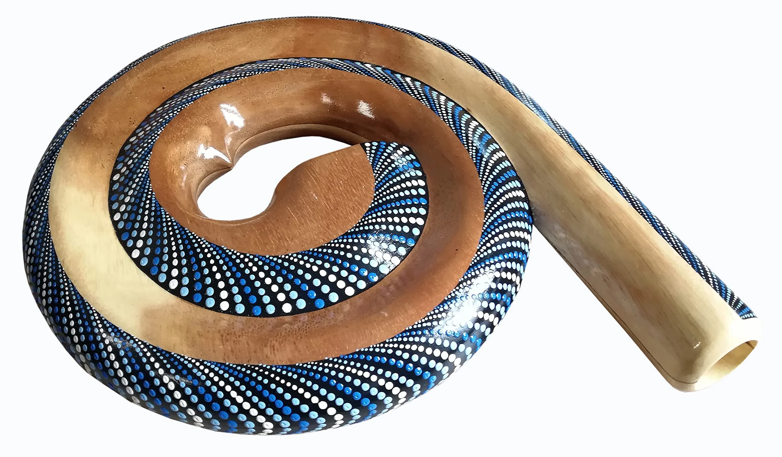 Piękne okrągłe Didgeridoo – rzeźbienie z drewna jako pomysł na prezent na urodziny, Boże Narodzenie, dekoracja ściany, instrument muzyczny, rękodzieło (niebieski)