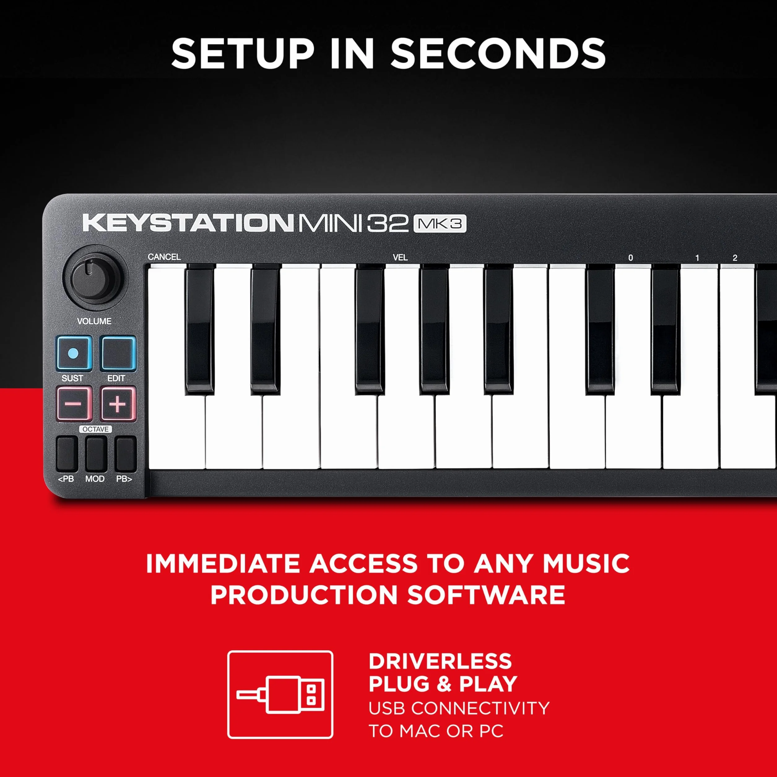M-AUDIO Keystation Mini 32 MK3 przenośna klawiatura sterująca MIDI USB do produkcji muzyki w podróży z MPC Beats