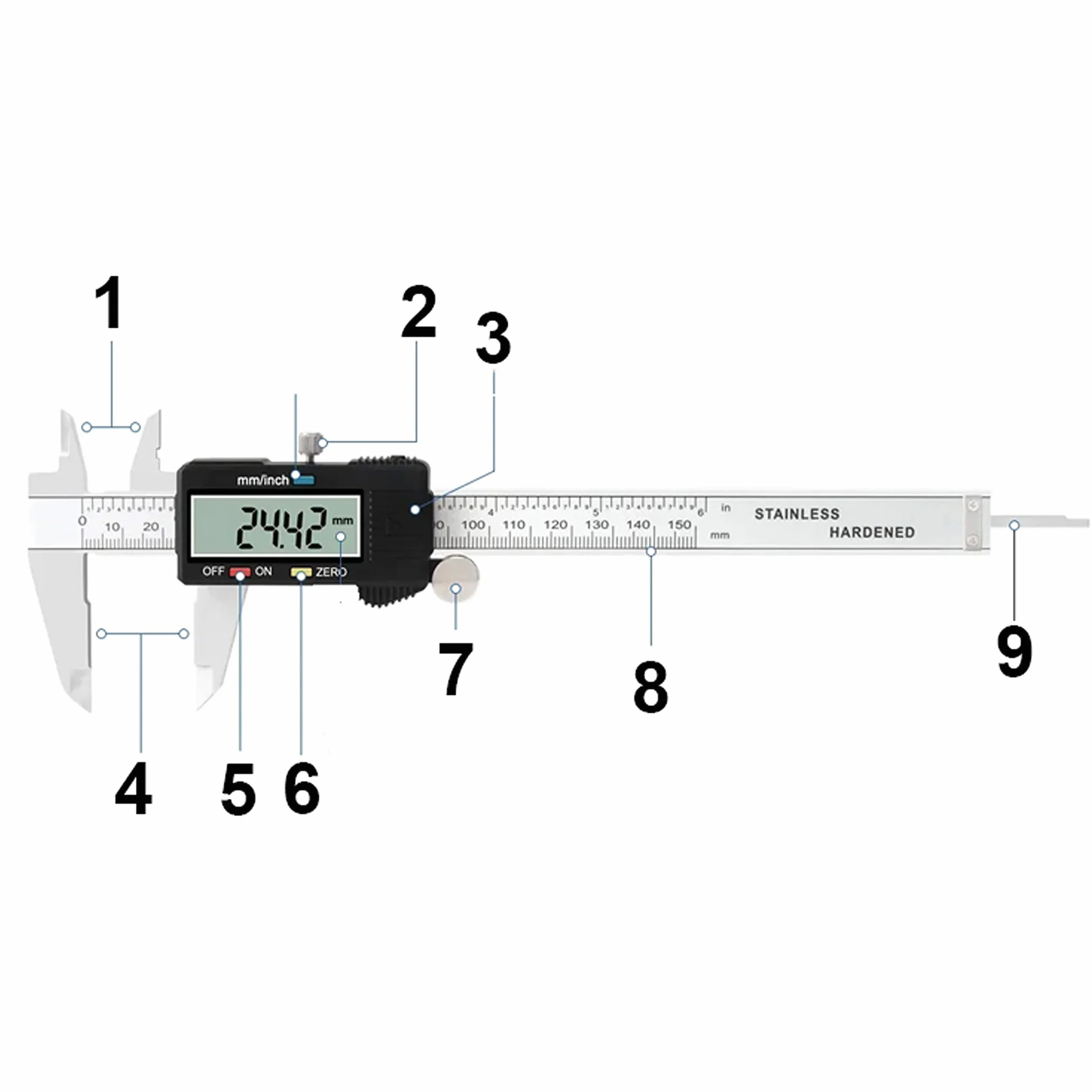 Retoo Cyfrowy suwmiarka ze stali nierdzewnej 150 mm przesuwne narzędzia pomiarowe, wodoodporny, pyłoszczelny, ochrona LCD, do użytku domowego i przemysłowego, pomiar
