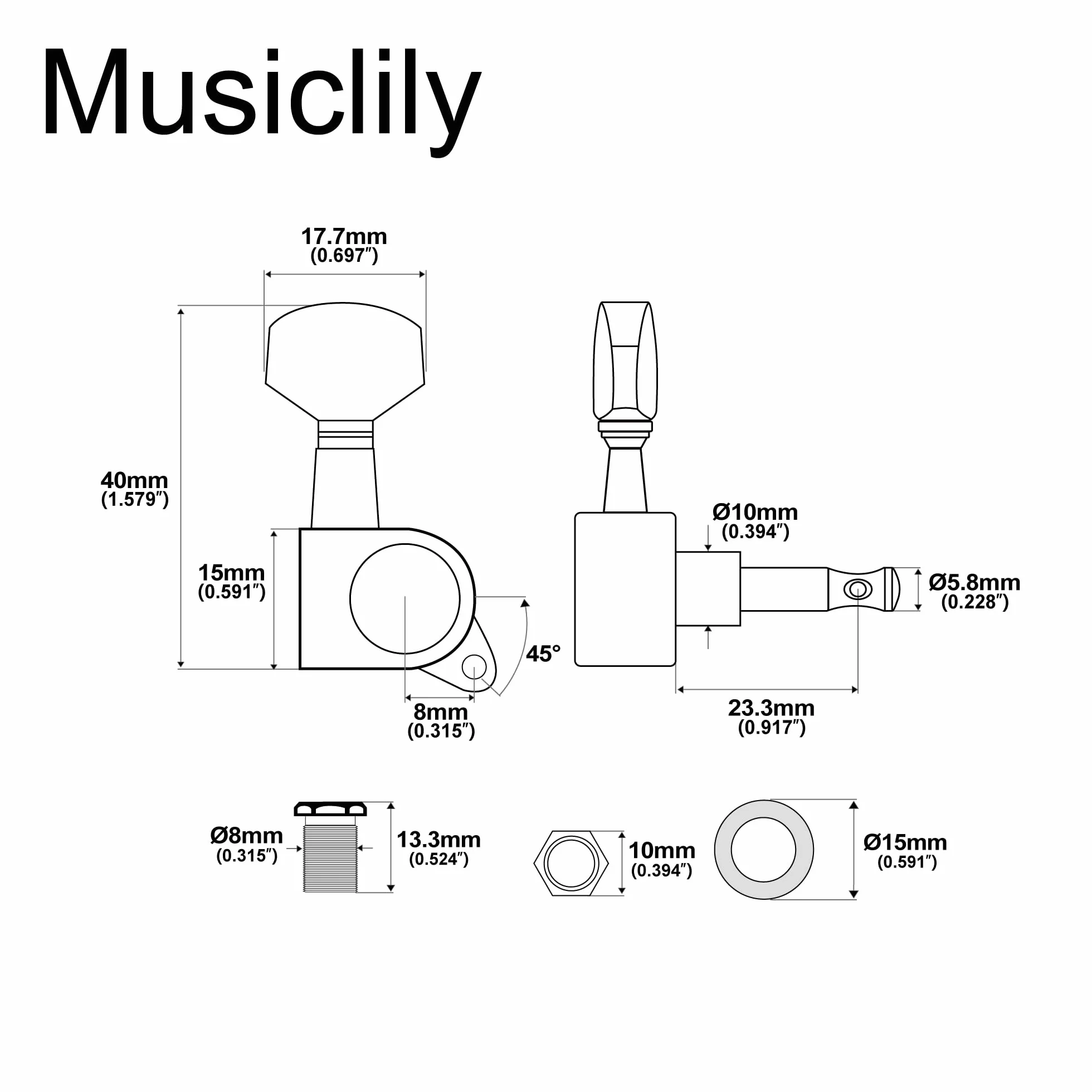 Musiclily Basic 6 w Linii Klucze Gitaryowe Tunery Kołki do Strojenia do Gitary Elektrycznej Fender Strat Tele, Czarny
