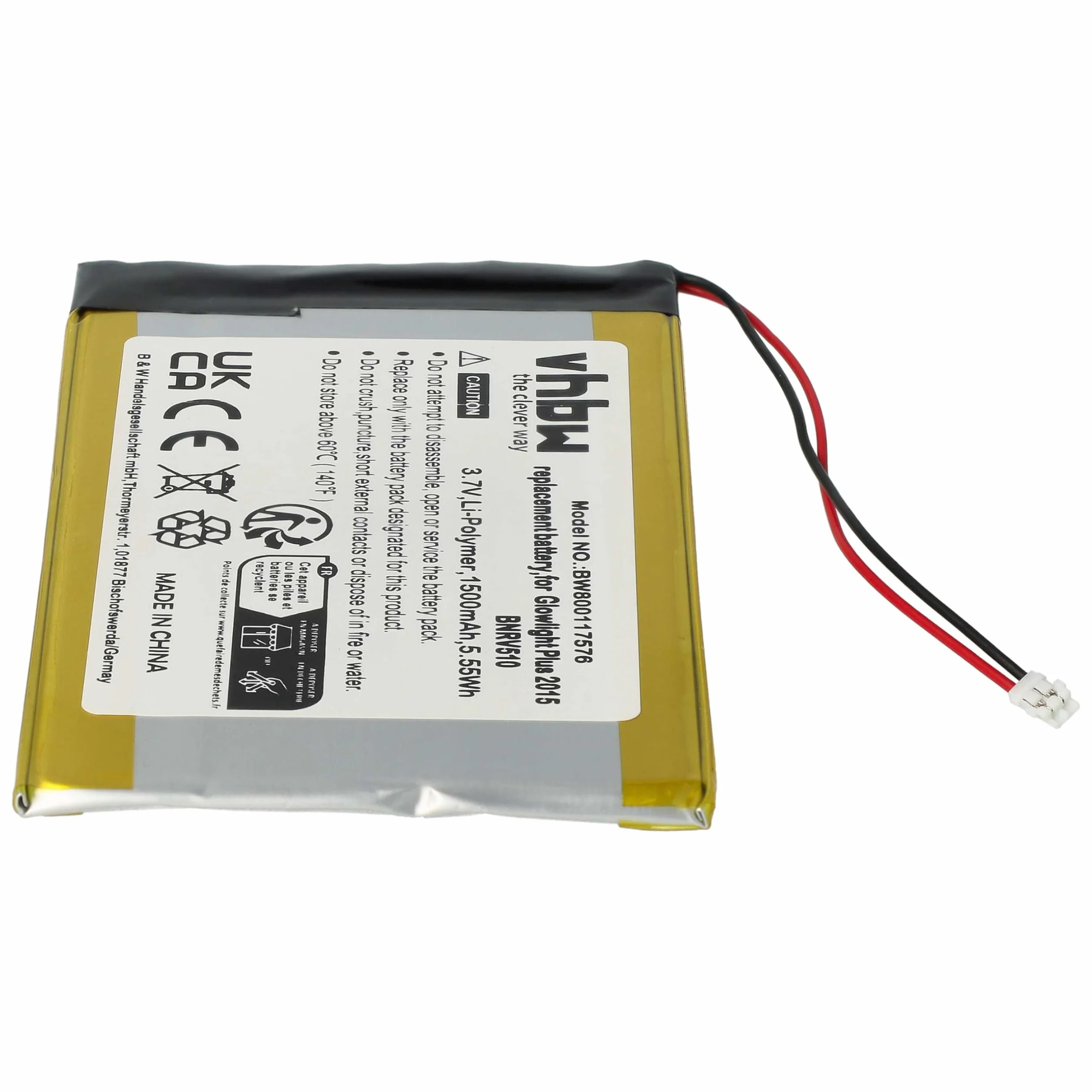 vhbw Zapasowa bateria kompatybilna z czytnikiem e-booków Kobo Glo HD (1500 mAh, 3,7 V, litowo-polimerowy)