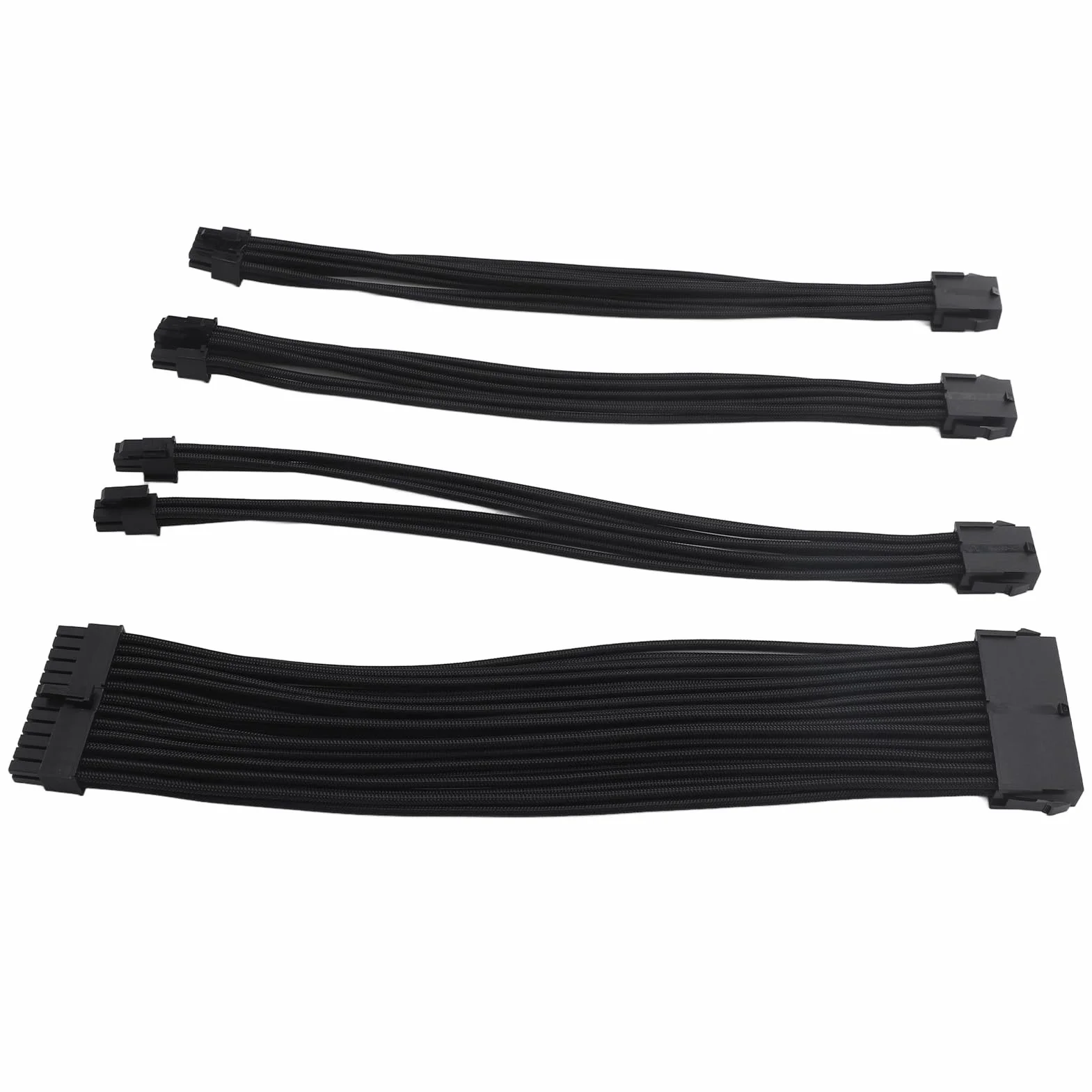 Asixxsix Zestaw Przedłużacza Kabla PSU z Grzebieniem Kablowym, Przedłużacze Kabla PSU 18AWG, 24-pinowe Złącze ATX 4+4Pin CPU w Nylonowej Osłonie 30cm, 6+2Pin PCIE GPU Przedłużacz Zasilania (BLACK)
