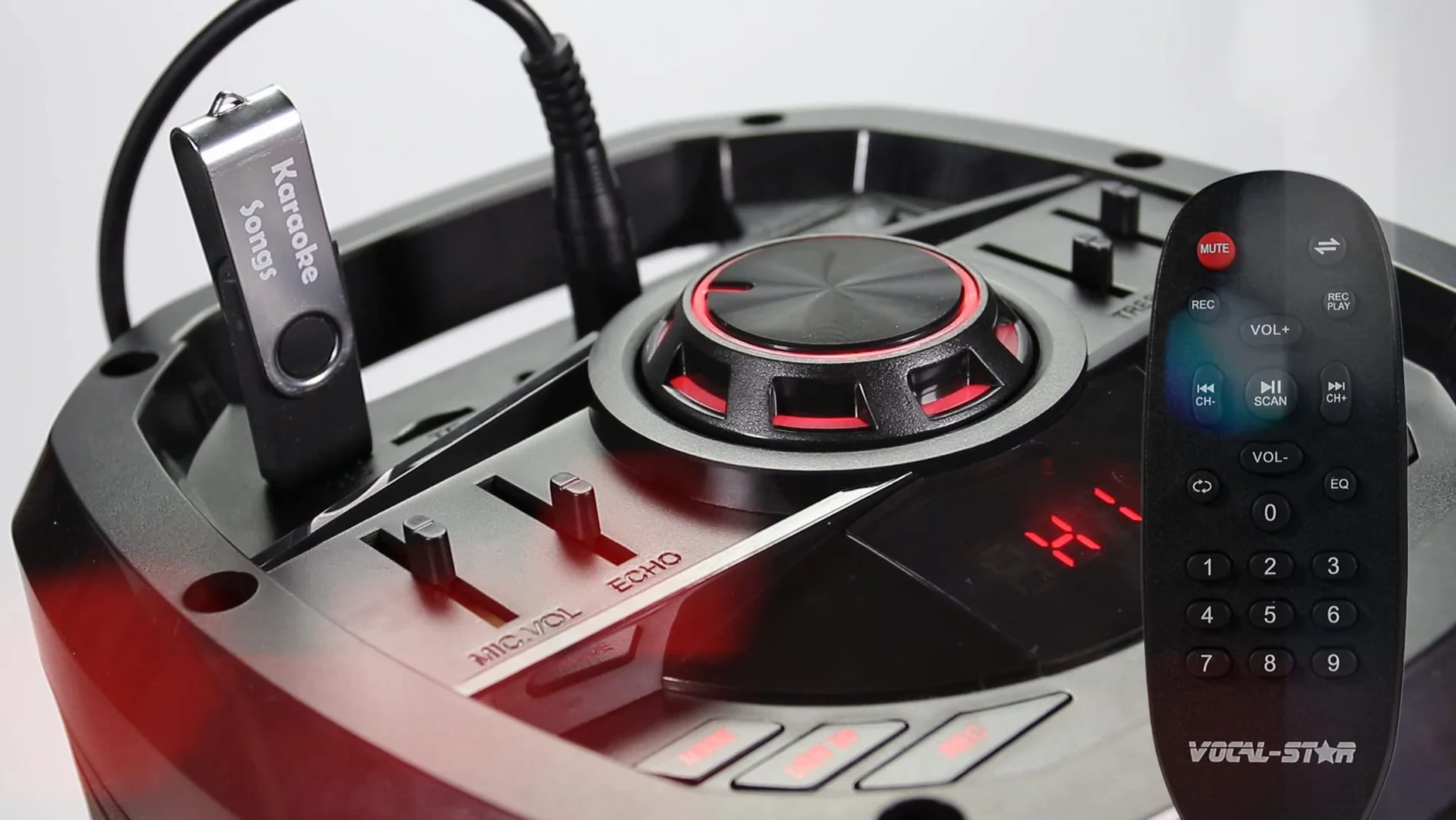 Przenośny system głośników nagłośnieniowych Vocal-Star z efektem świetlnym LED Party, tony niskie i wysokie Bluetooth, wejście USB i Aux dla MP3, 2 x 6-calowy głośnik niskotonowy 200 W i 2 mikrofony bezprzewodowe P180