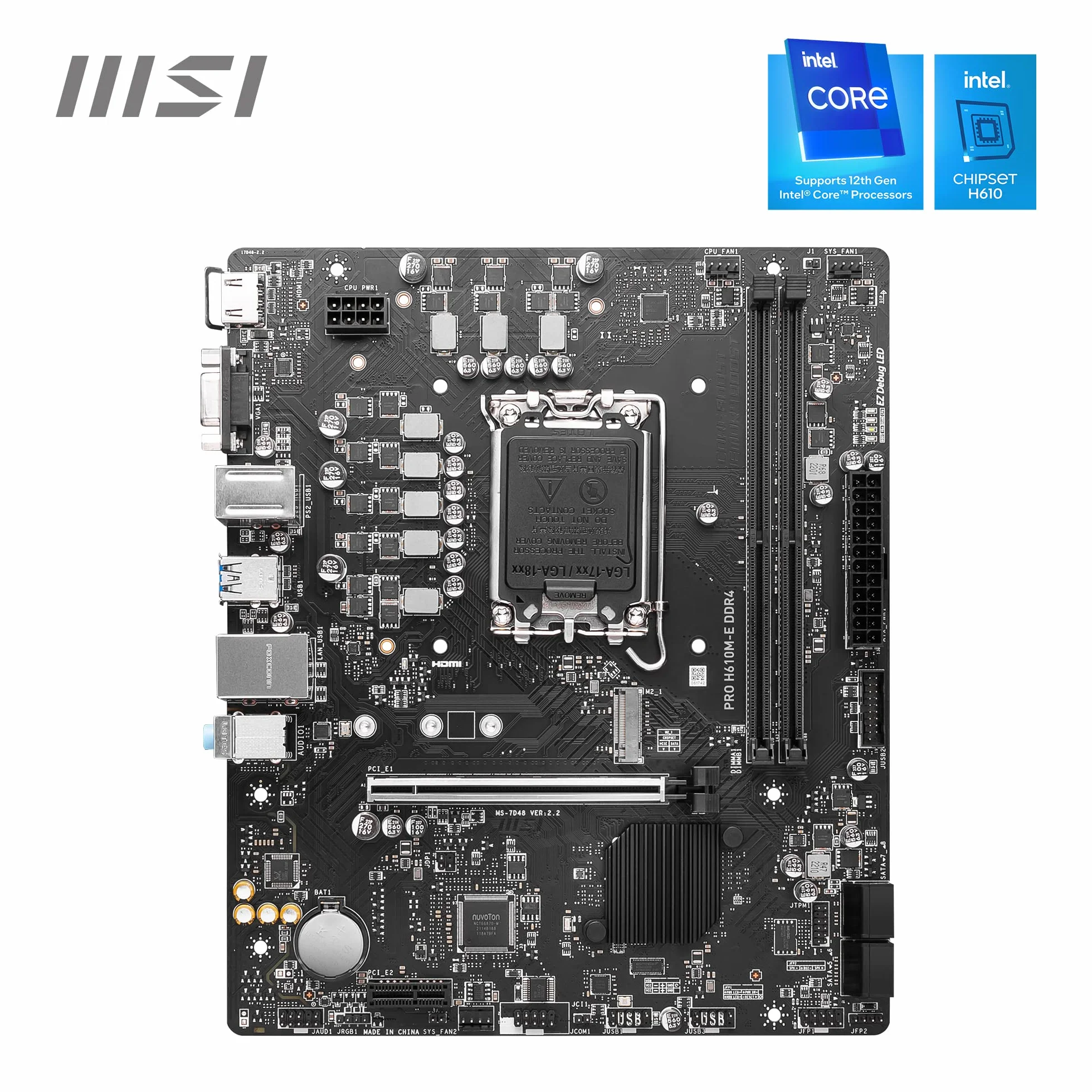 MSI PRO H610M-E płyta główna DDR4, Micro-ATX, obsługuje procesory Intel 12. generacji, LGA 1700-2 x DIMM (3200 MHz), 1 x gniazdo PCIe 4.0 x16, 1 x M.2 Gen3, USB 3.2 Gen1, 1G LAN, HDMI 1.4 i VGA