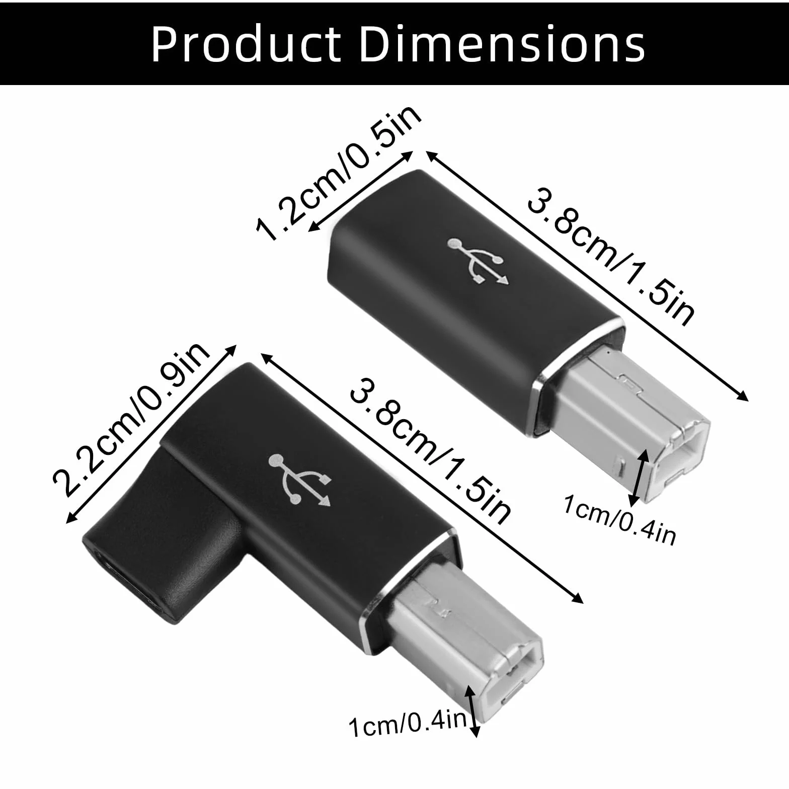 2 Szt. Adapterów USB B do USB C i 2 Szt. Adapterów USB-C do USB-B Pod Kątem 90 Stopni, Kompatybilnych z Drukarkami Pianinami Elektrycznymi Skanerami Laptopami i Urządzeniami Typu C