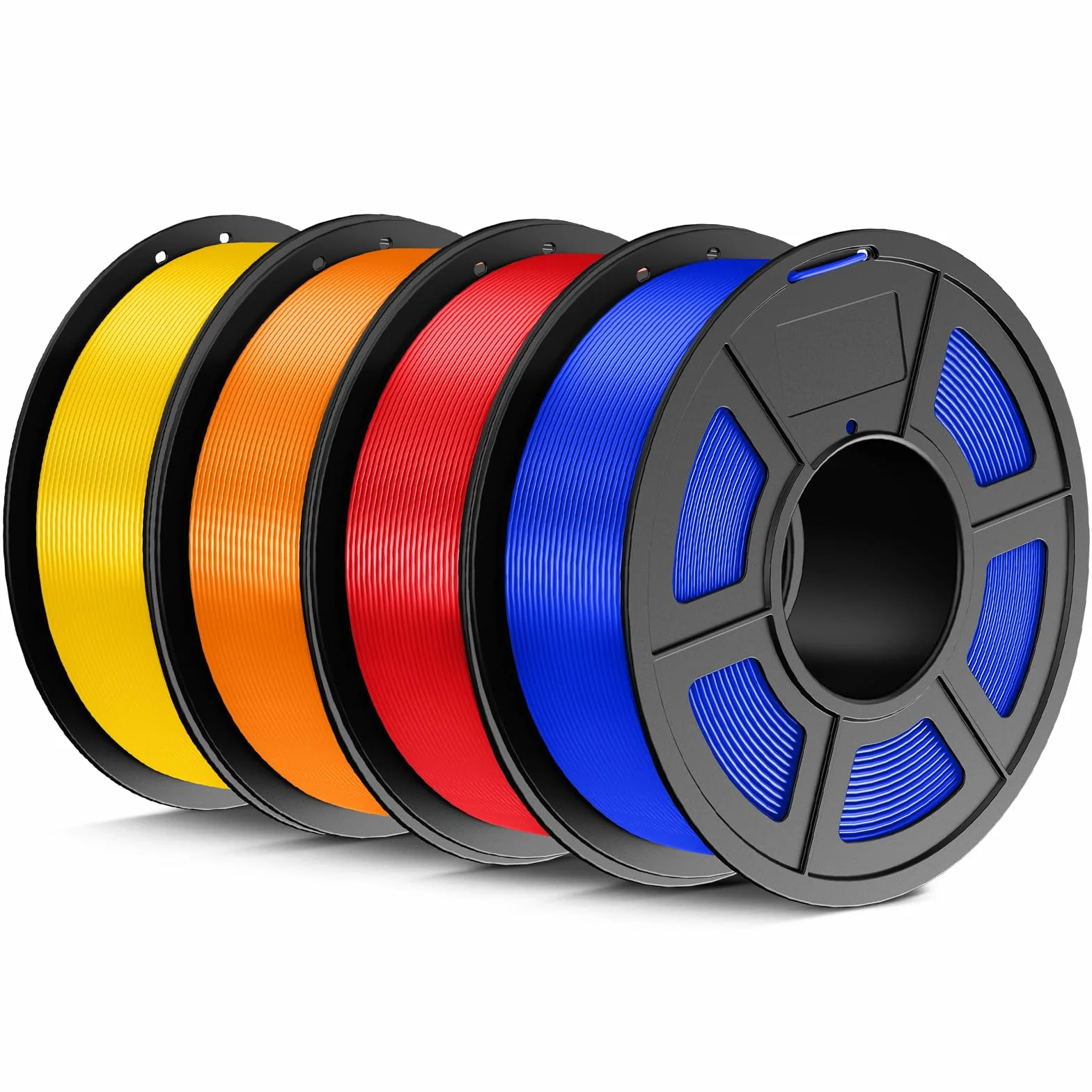 JAYO Filament PLA 1,75 mm, 4,4 kg, Zestaw filamentów PLA do drukarki 3D, 1,1 kg na szpulę, 4 szpule, wielokolorowy, do większości drukarek 3D FDM (czerwony, niebieski, żółty, pomarańczowy)