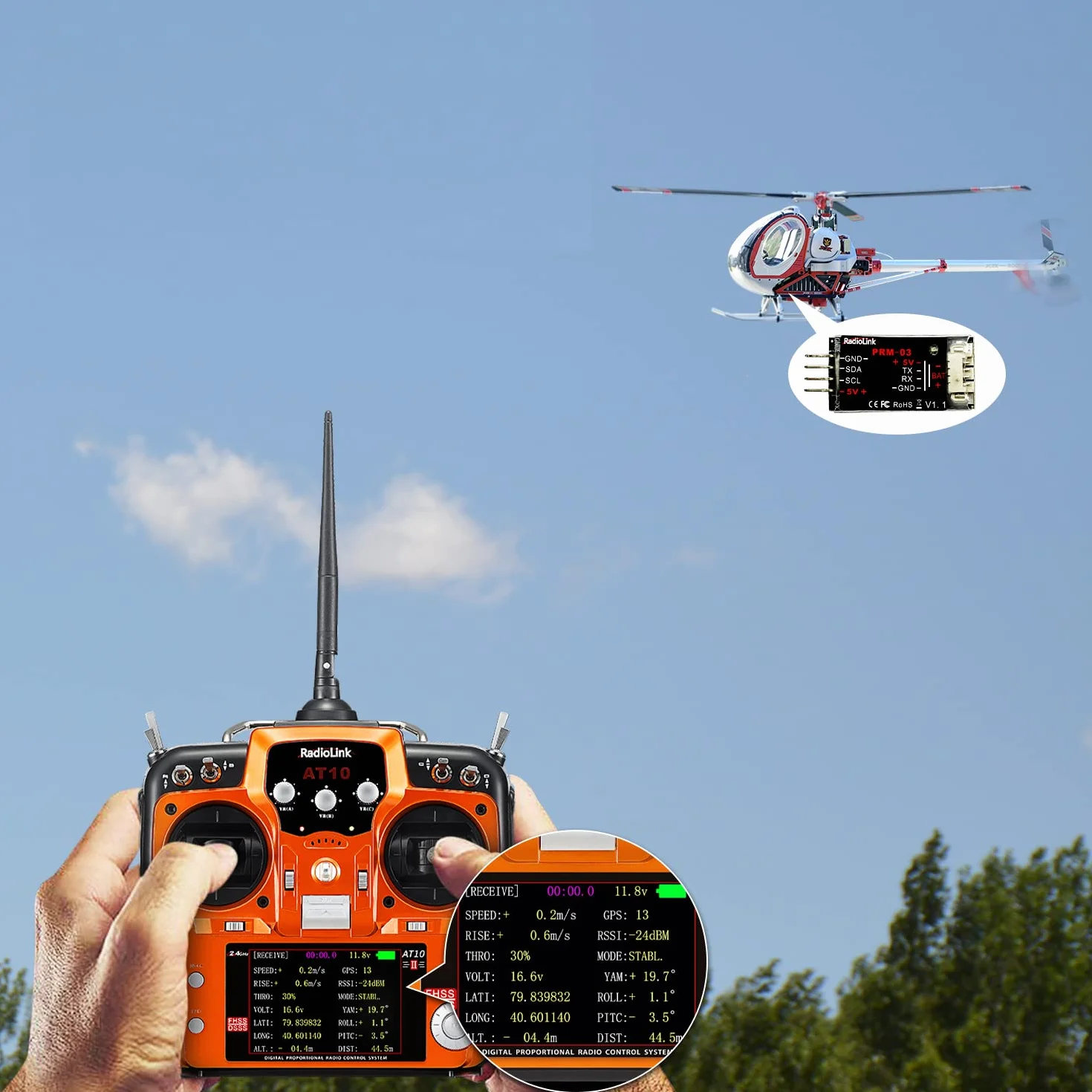 Radiolink PRM-03 Moduł telemetrii informacji OSD w czasie rzeczywistym Pobierz GPS RSSI Napięcie (1S-12S) i więcej na TX, dla AT9S Pro&AT10II, Minipix PIXHAWK APM FC, pochodzą z kablami Connect