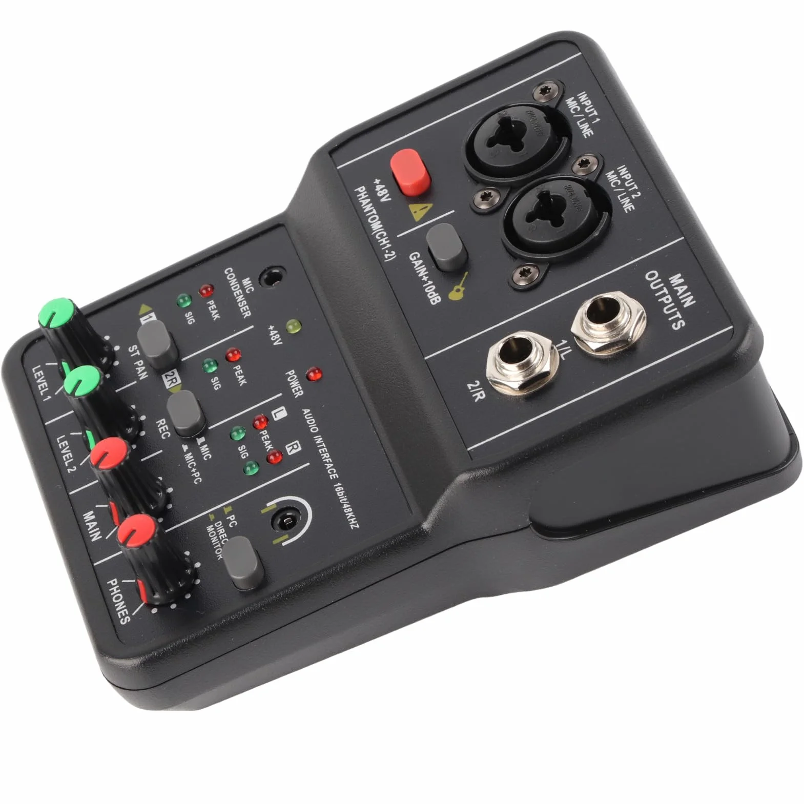 Mini mikser audio, 2-kanałowy mikser USB 48 V system zasilania konsola kompaktowy dźwięk fantom karta dźwiękowa do nagrywania muzyki karaoke dom internet biznes kanały plaża