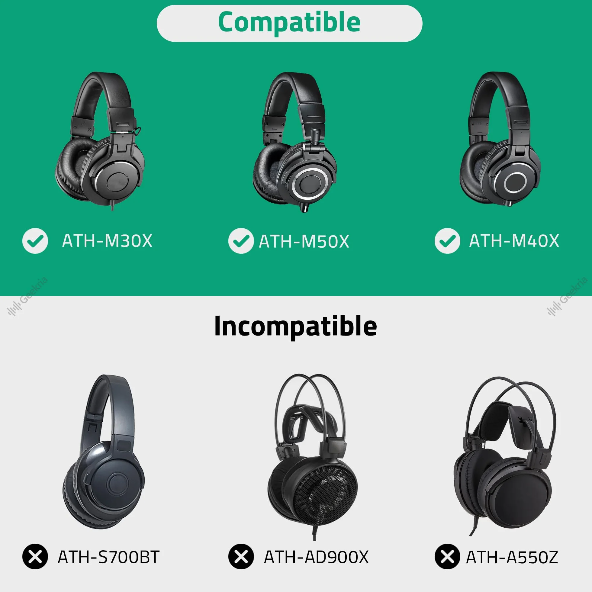 Geekria Etui na słuchawki Shield kompatybilne z modelami Audio-Technica ATH-M50X/M70X/M30X i innymi, wymienna torba podróżna z twardą skorupą i schowkiem na kabel (ciemnoszary)