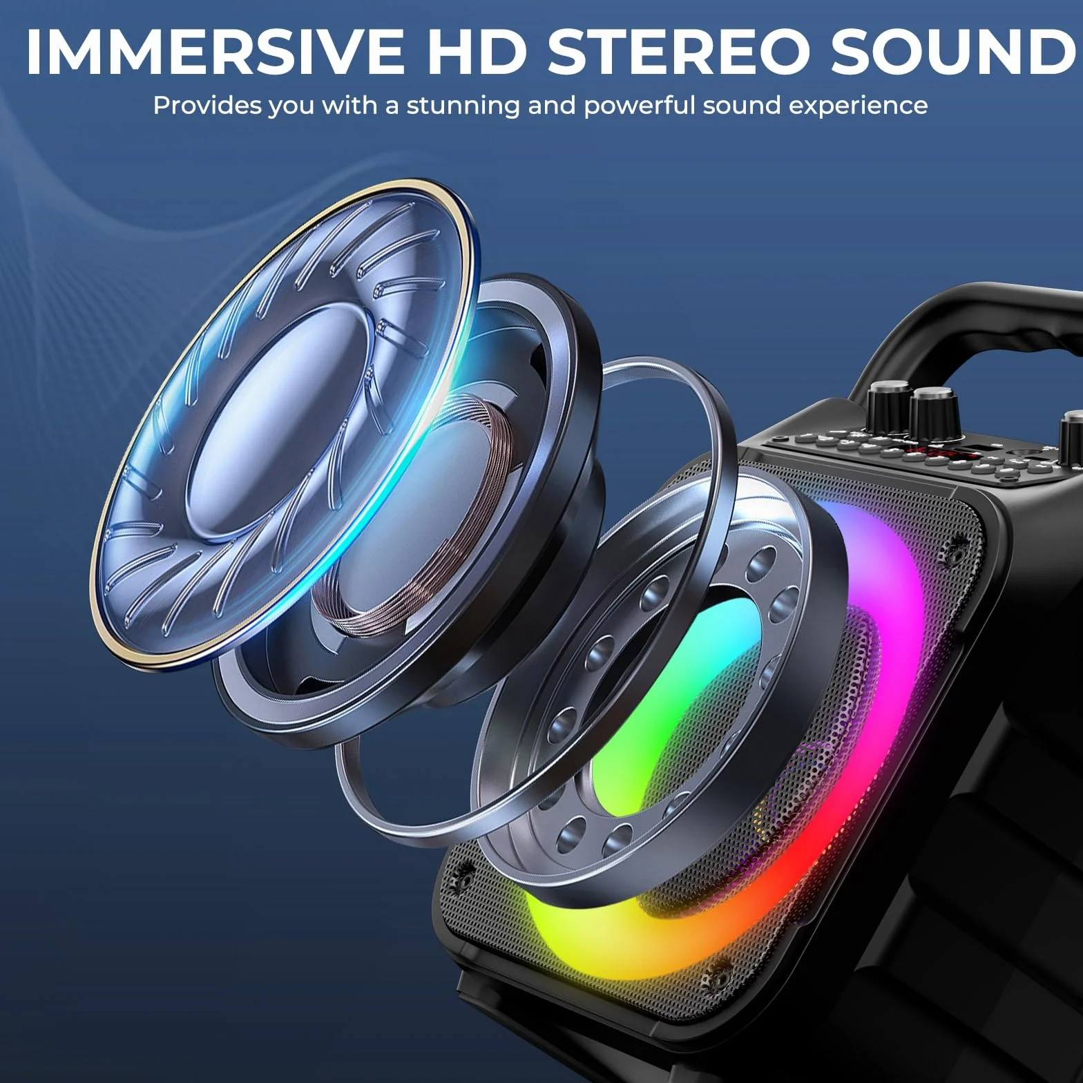 Ankuka Przenośny Głośnik Bluetooth Karaoke z 2 Mikrofonami, System PA, TWS/FM/AUX/USB/TF/REC, Czarny