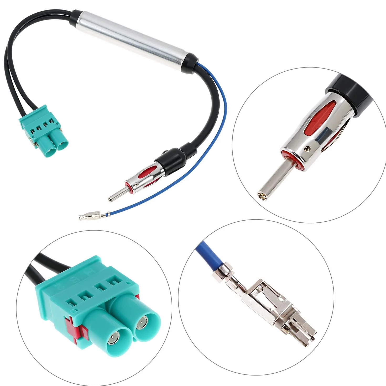 QWORK Wzmacniacz sygnału samochodowego, podwójny adapter Fakra na złącze DIN, adapter anteny samochodowej, kompatybilny z VW Touareg i Porsche Cayenne