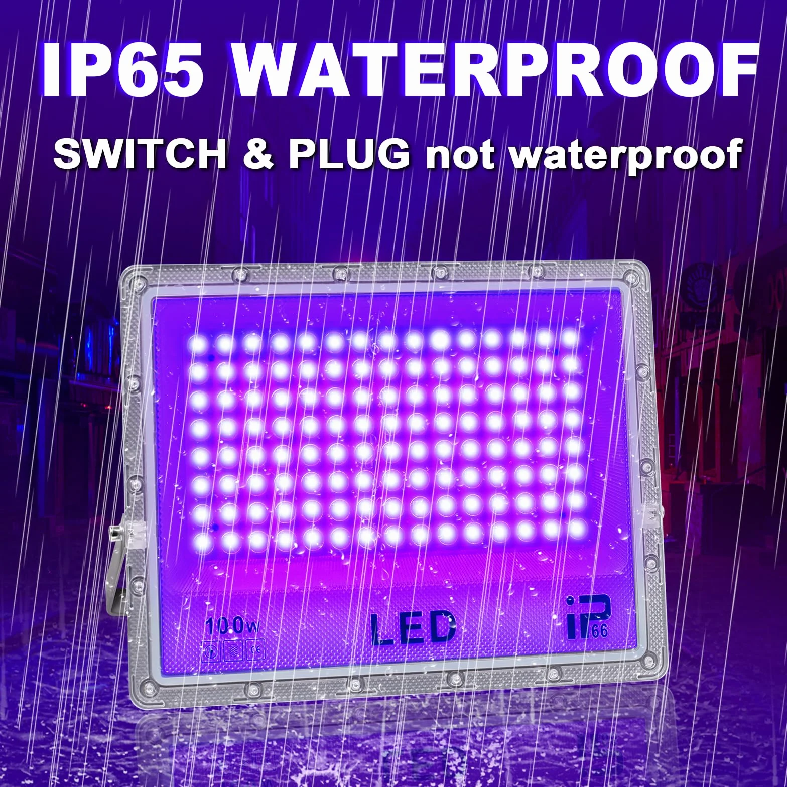 Reflektor z czarnym światłem, 100 W, czarne światło, LED z wtyczką, 395-405 nm, IP65, wodoszczelny reflektor UV